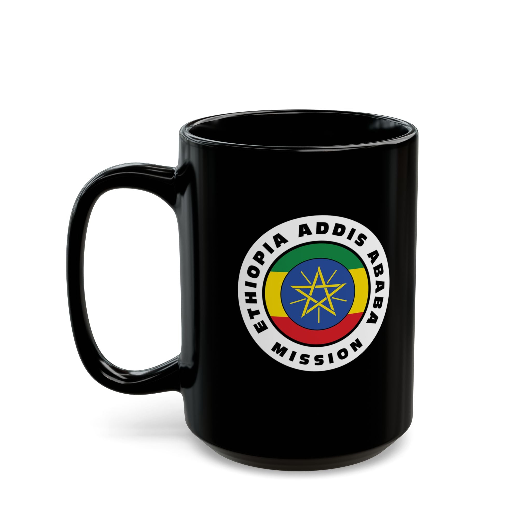 Ethiopia Addis Ababa Mission Circular Flag Black Ceramic Mug - Latter-Day Saint LDS Missionary Gift - Book of Mormon