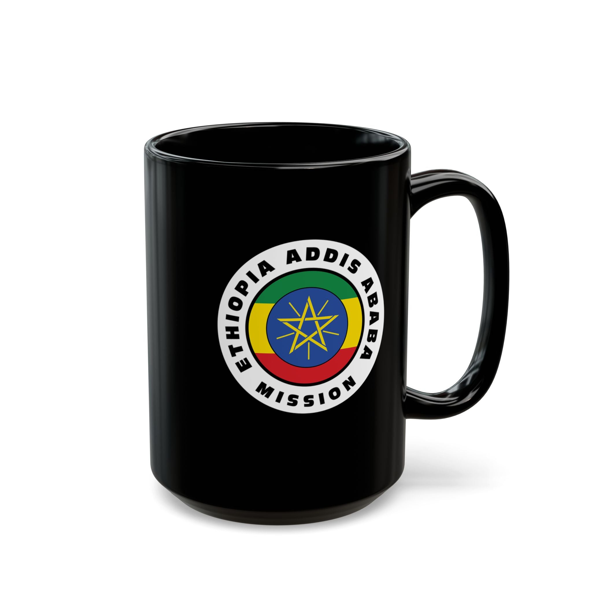Ethiopia Addis Ababa Mission Circular Flag Black Ceramic Mug - Latter-Day Saint LDS Missionary Gift - Book of Mormon