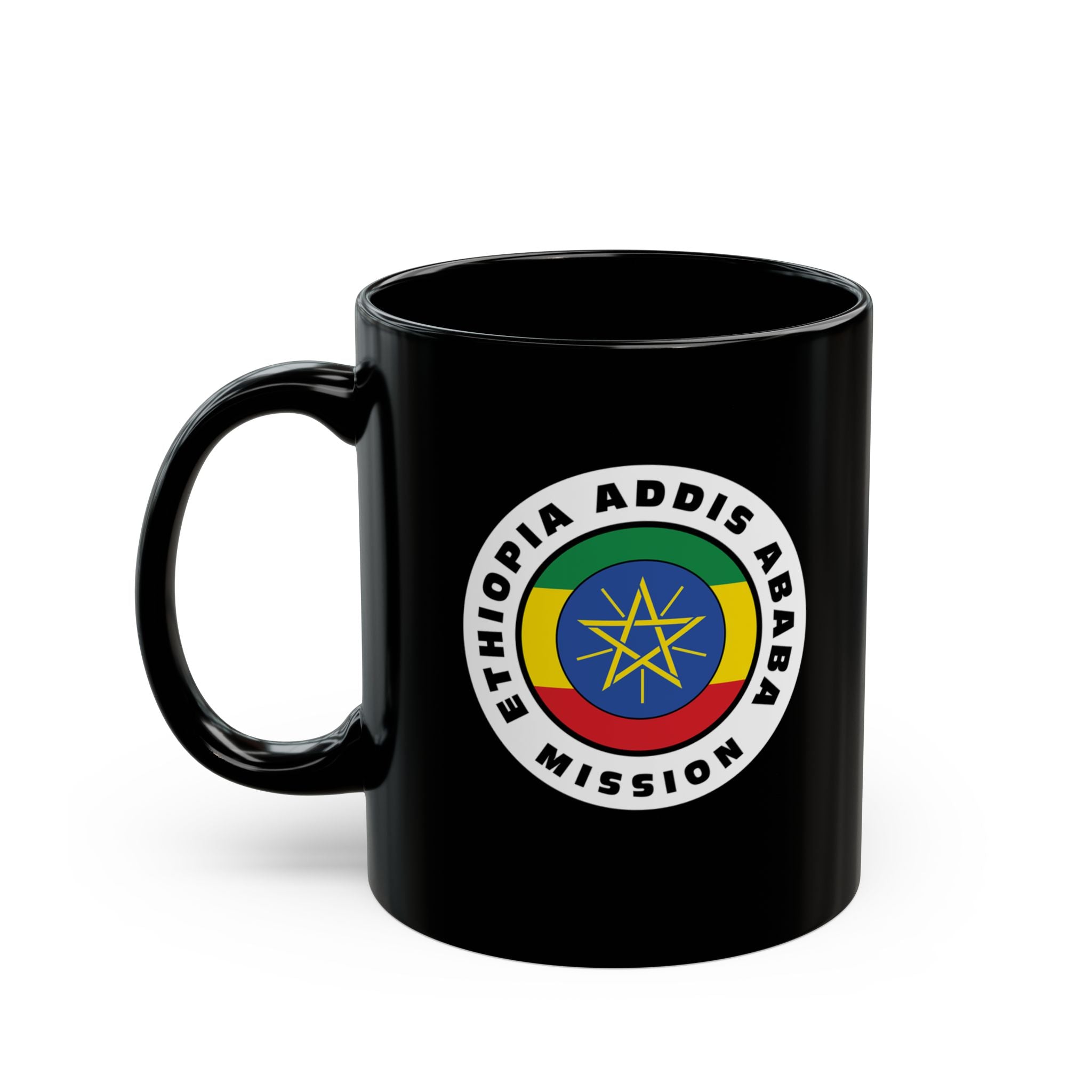 Ethiopia Addis Ababa Mission Circular Flag Black Ceramic Mug - Latter-Day Saint LDS Missionary Gift - Book of Mormon