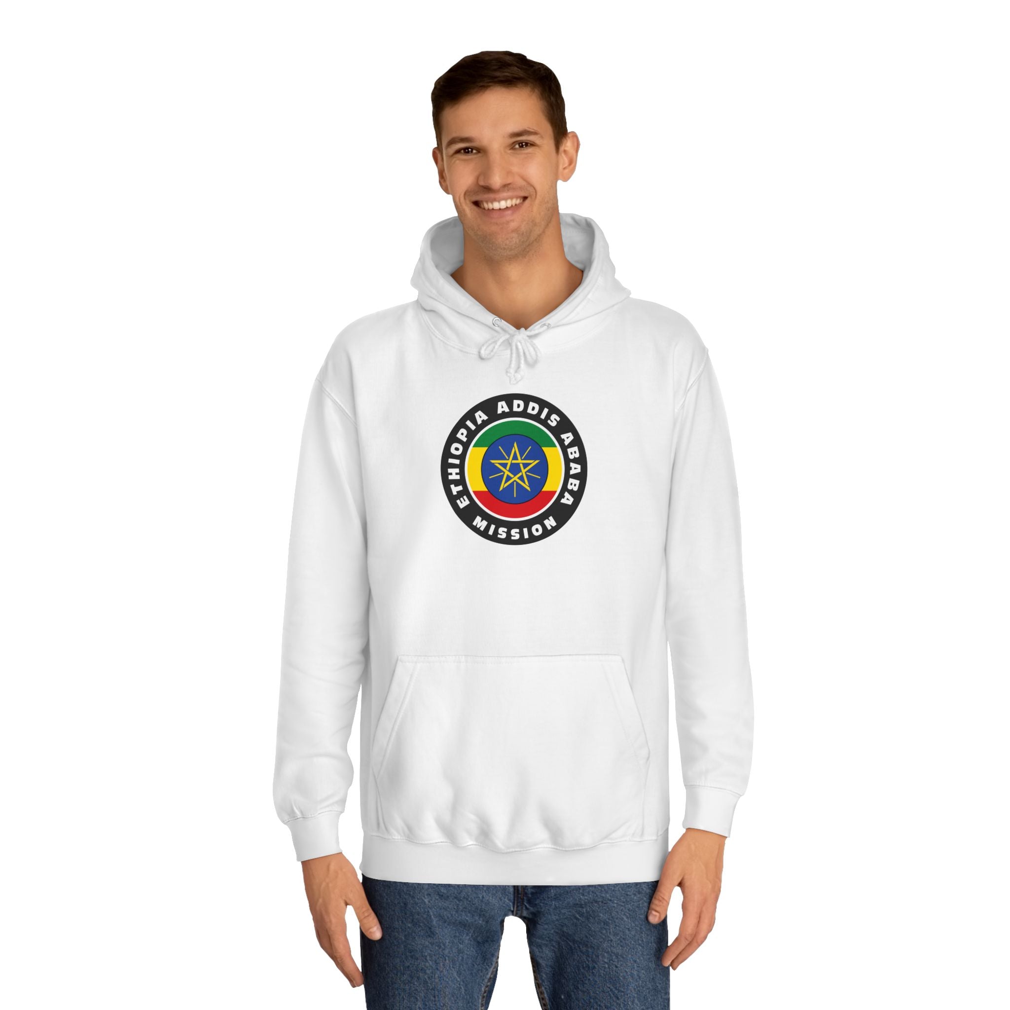 Ethiopia Addis Ababa Mission Flag Logo (Black Border) College Hoodie - Mission Wishlist - LDS Missionary Gift Store