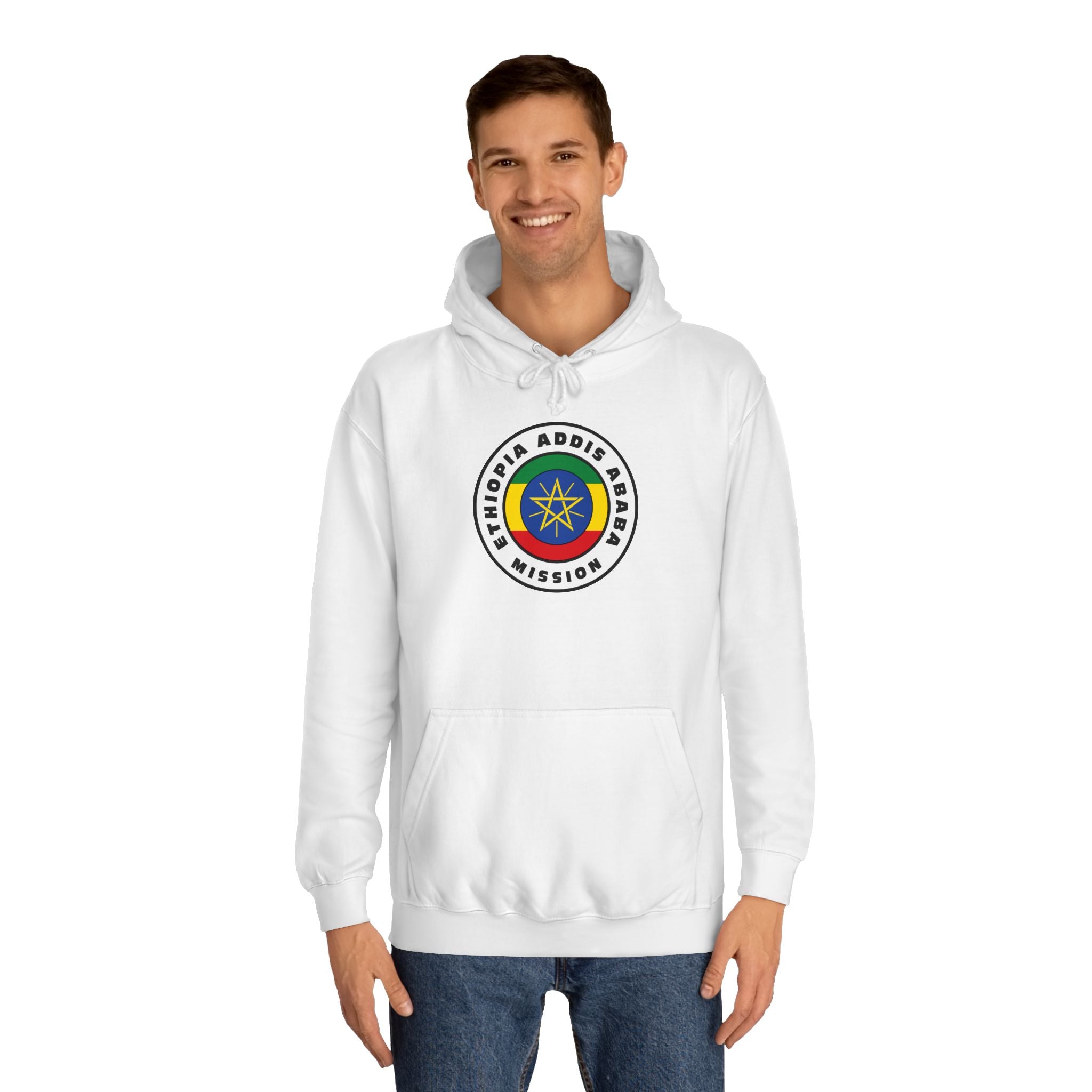 Ethiopia Addis Ababa Mission Flag Logo (White Border) College Hoodie - Mission Wishlist - LDS Missionary Gift Store
