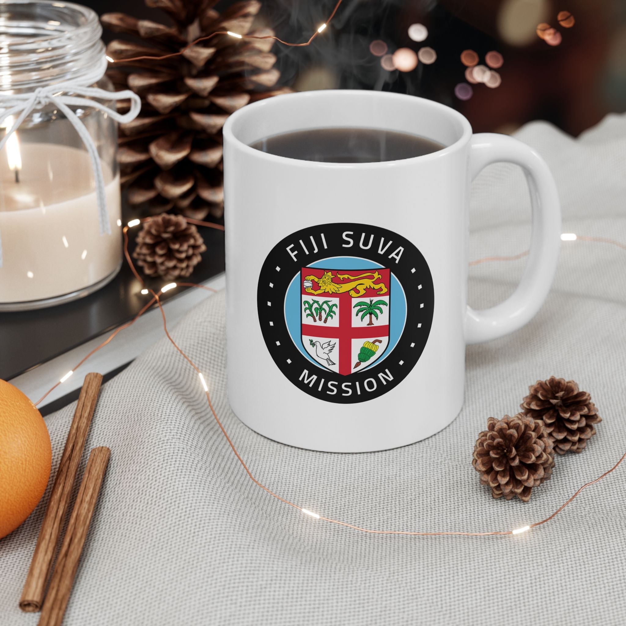 Fiji Suva Mission Circular Flag White Ceramic Mug - Latter-Day Saint LDS Missionary Gift - Book of Mormon