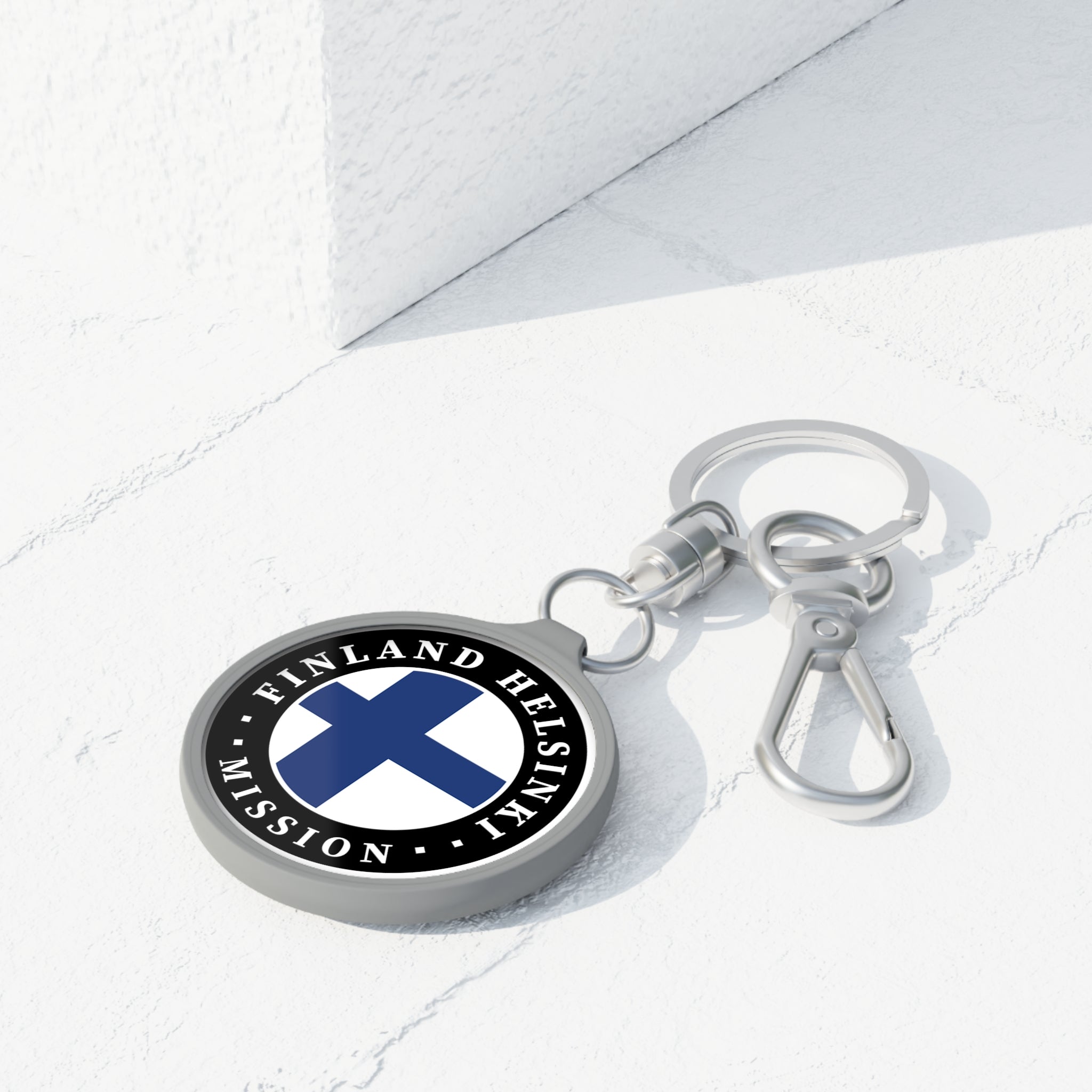 Finland Helsinki Mission Circle Flag Key Tag - Latter-Day Saint LDS Missionary Gift - Book of Mormon