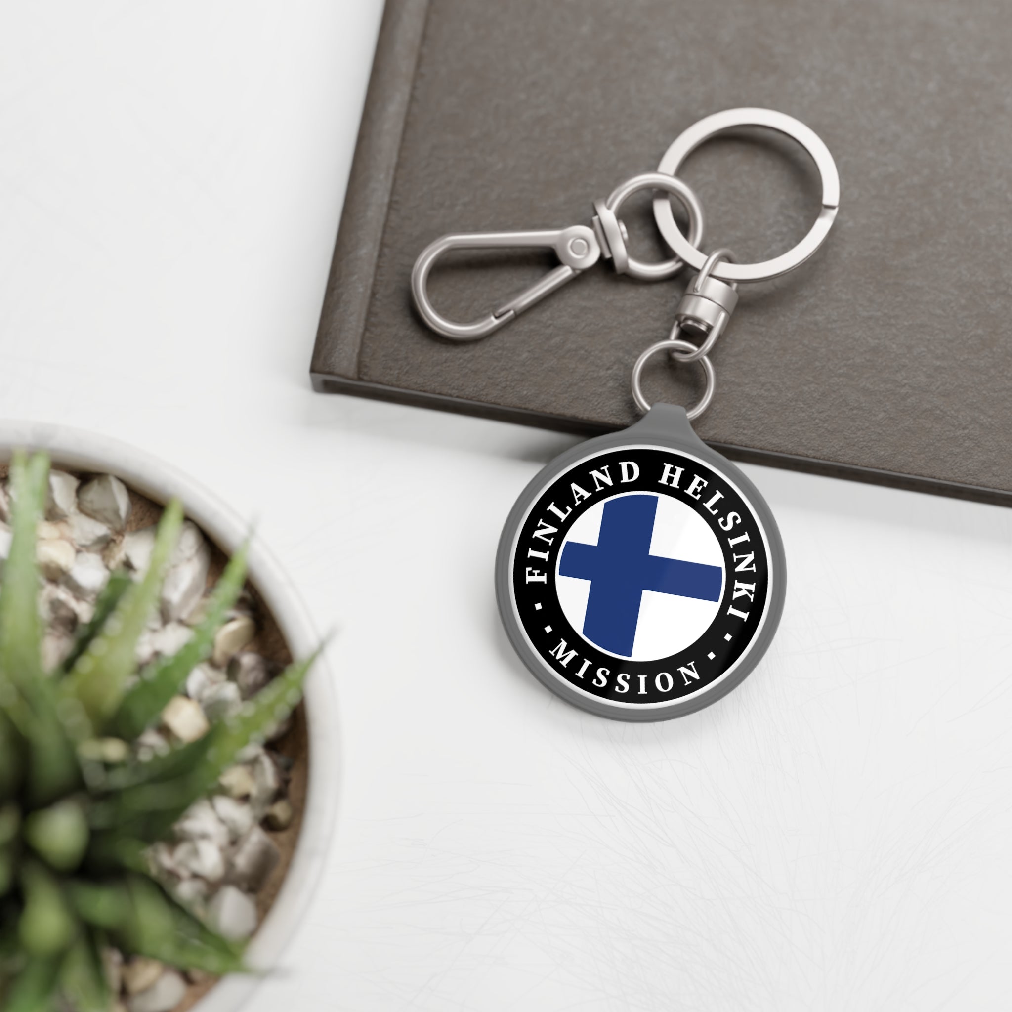 Finland Helsinki Mission Circle Flag Key Tag - Latter-Day Saint LDS Missionary Gift - Book of Mormon