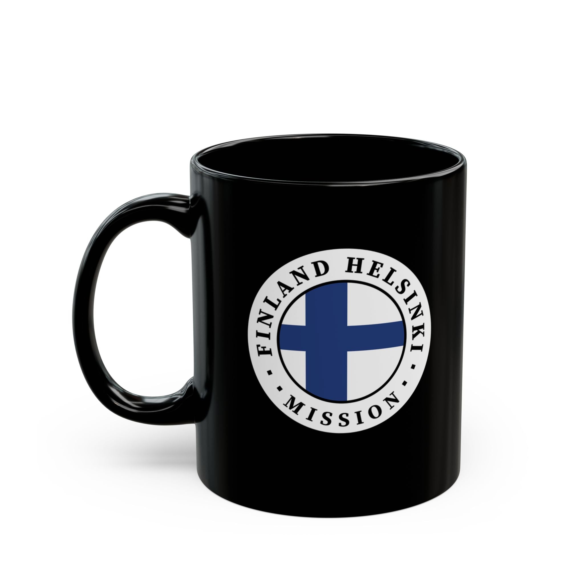 Finland Helsinki Mission Circular Flag Black Ceramic Mug - Latter-Day Saint LDS Missionary Gift - Book of Mormon