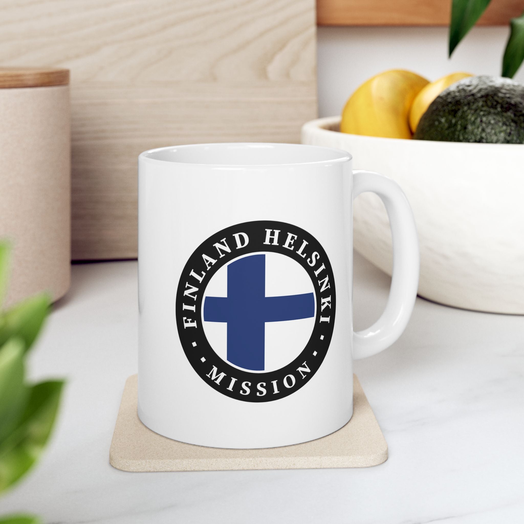 Finland Helsinki Mission Circular Flag White Ceramic Mug - Mission Wishlist - LDS Missionary Gift Store