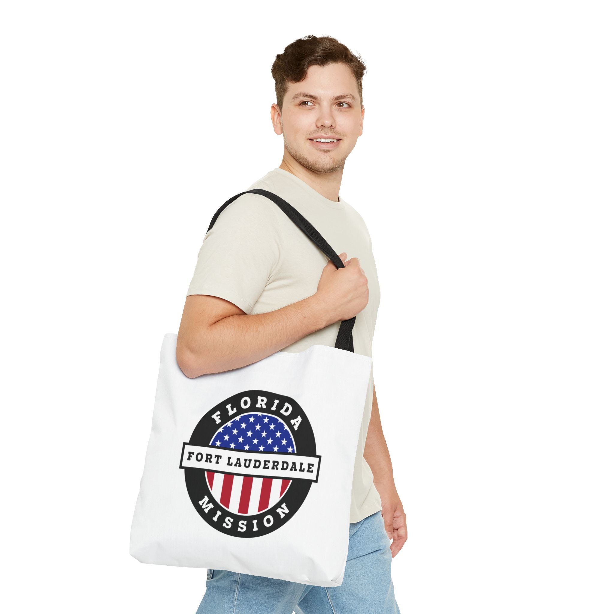 Florida Fort Lauderdale Mission USA Flag Logo Tote Bag White - Mission Wishlist - LDS Missionary Gift Store