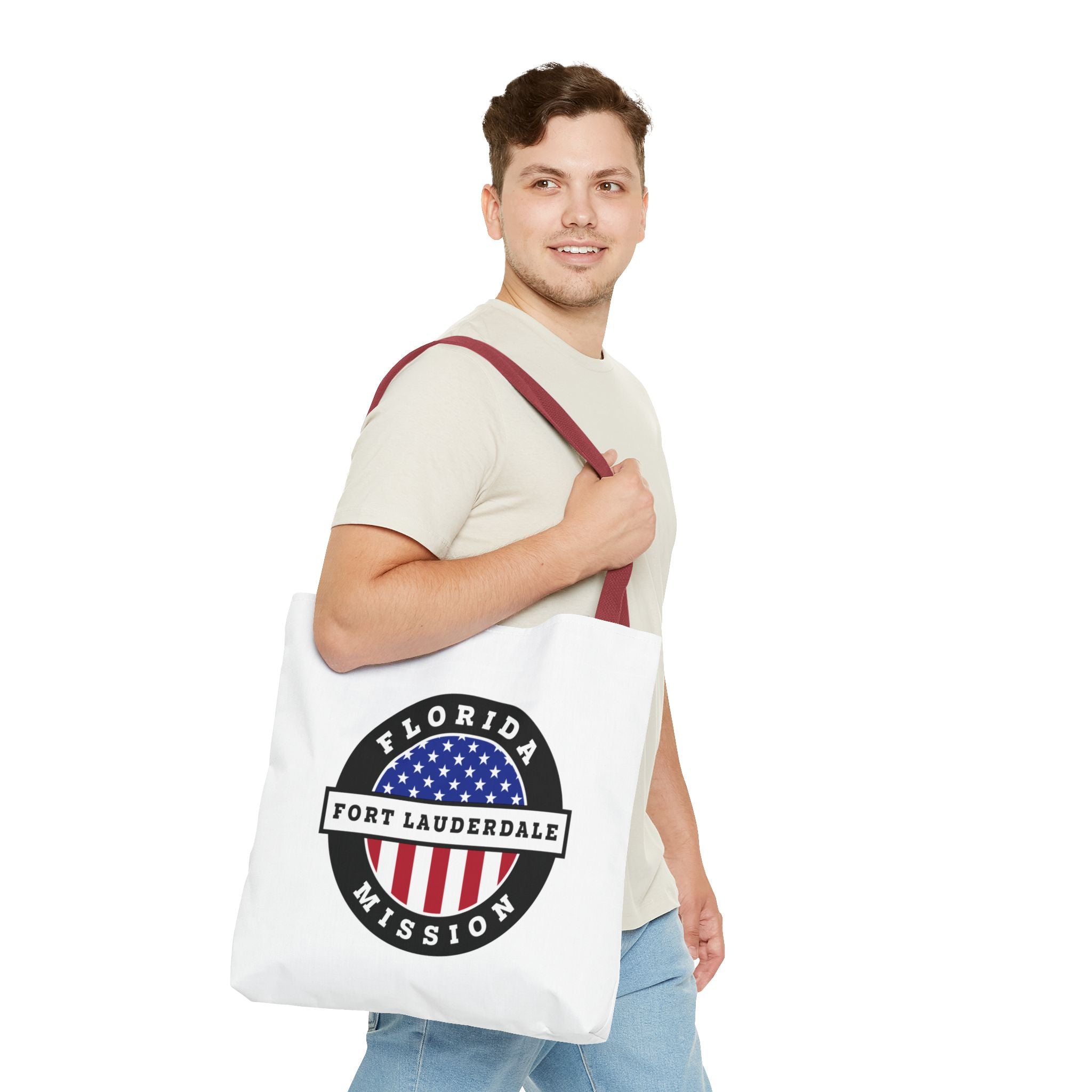 Florida Fort Lauderdale Mission USA Flag Logo Tote Bag White - Mission Wishlist - LDS Missionary Gift Store