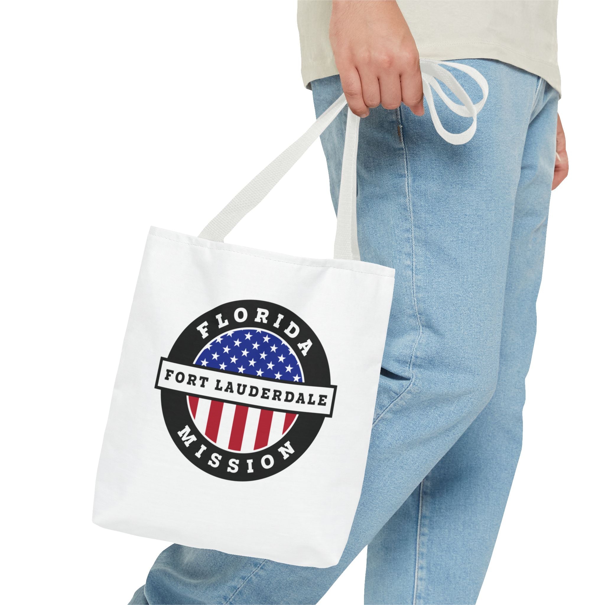 Florida Fort Lauderdale Mission USA Flag Logo Tote Bag White - Mission Wishlist - LDS Missionary Gift Store