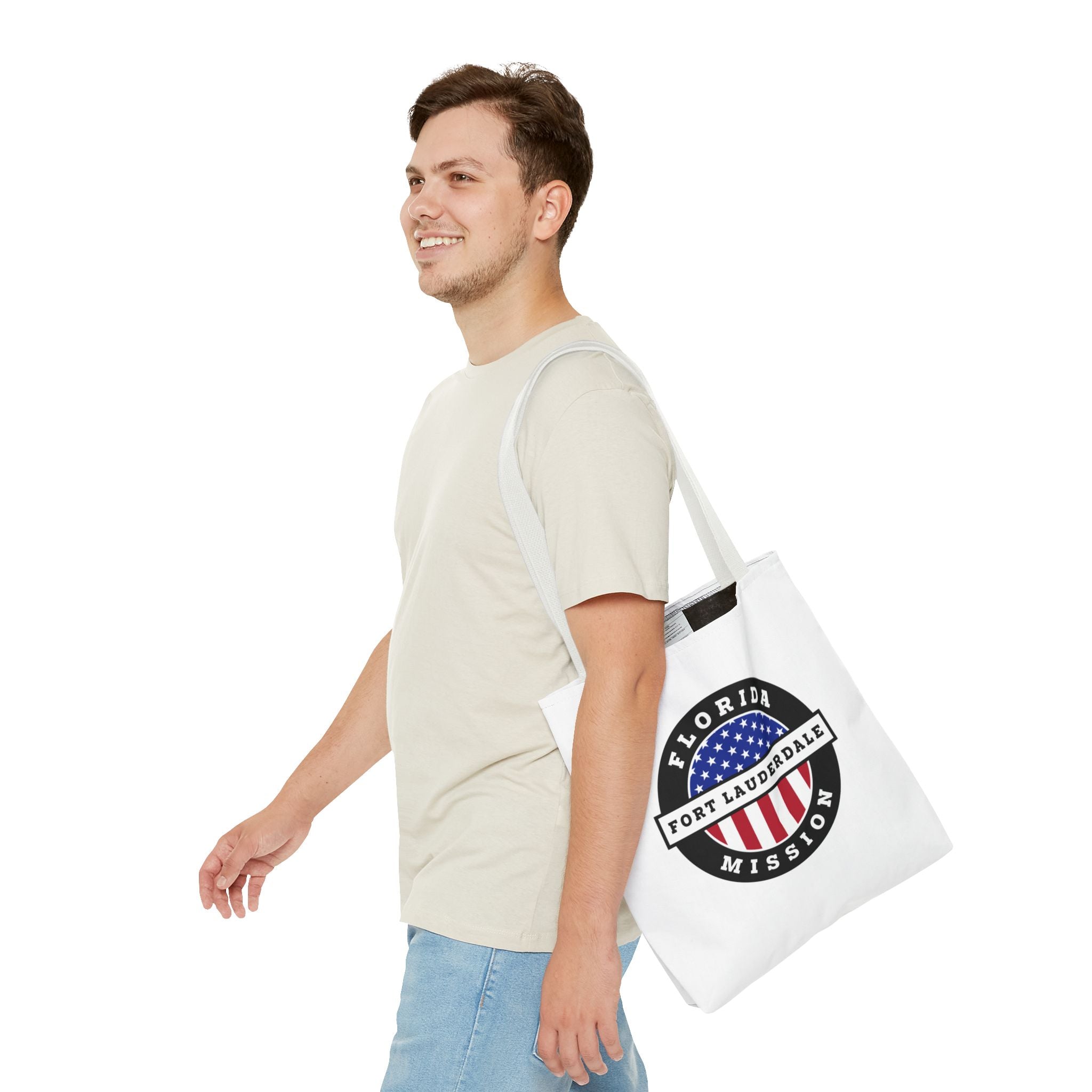 Florida Fort Lauderdale Mission USA Flag Logo Tote Bag White - Mission Wishlist - LDS Missionary Gift Store