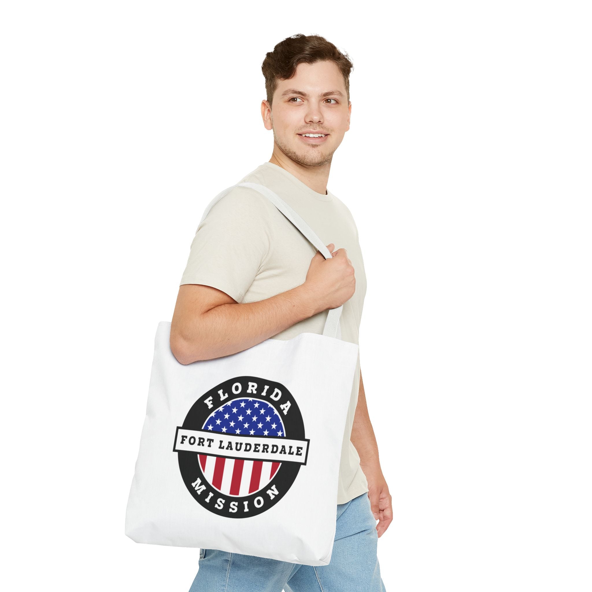 Florida Fort Lauderdale Mission USA Flag Logo Tote Bag White - Mission Wishlist - LDS Missionary Gift Store