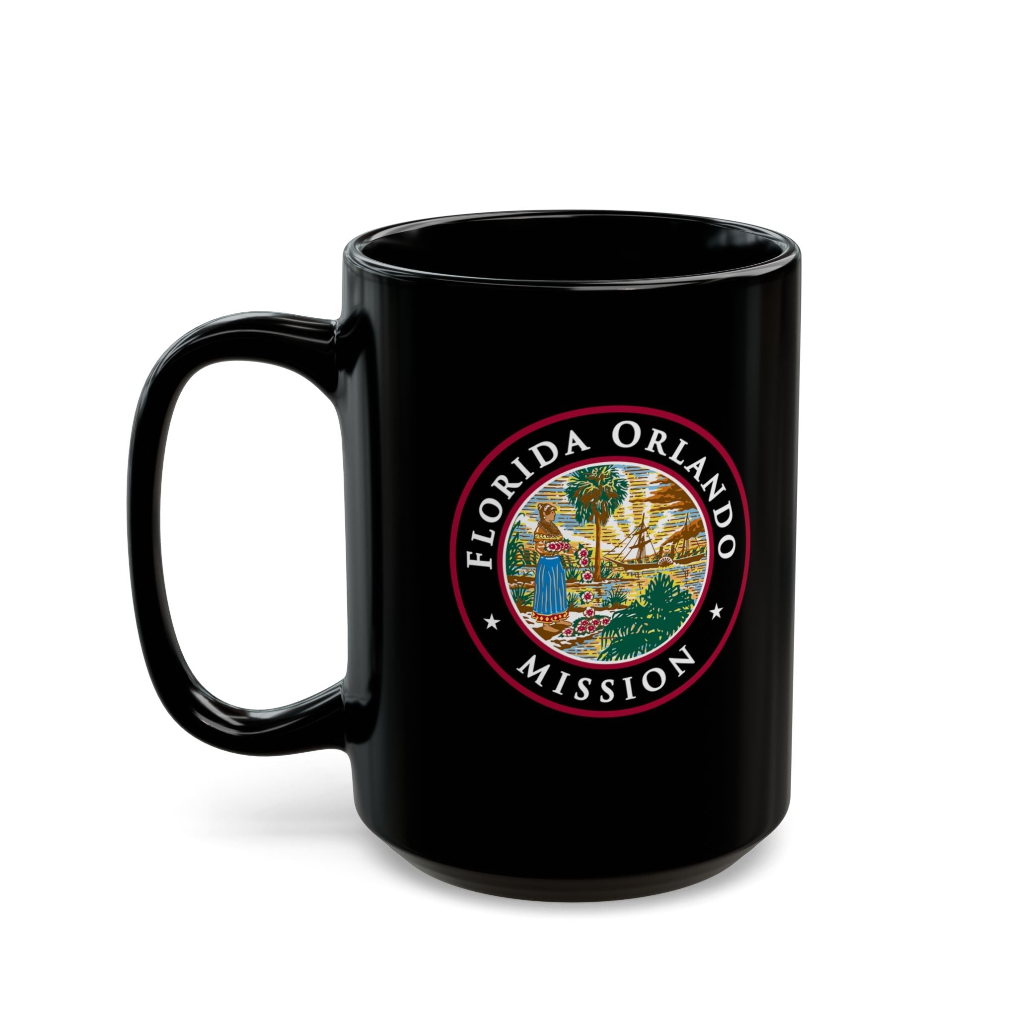 Florida Orlando Mission State Flag Logo Ceramic Mug Black Name - Latter-Day Saint LDS Missionary Gift - Book of Mormon