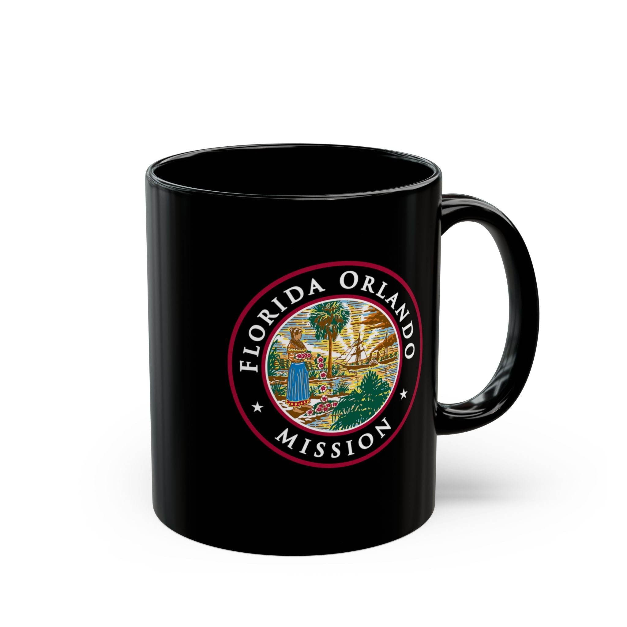 Florida Orlando Mission State Flag Logo Ceramic Mug Black Name - Latter-Day Saint LDS Missionary Gift - Book of Mormon