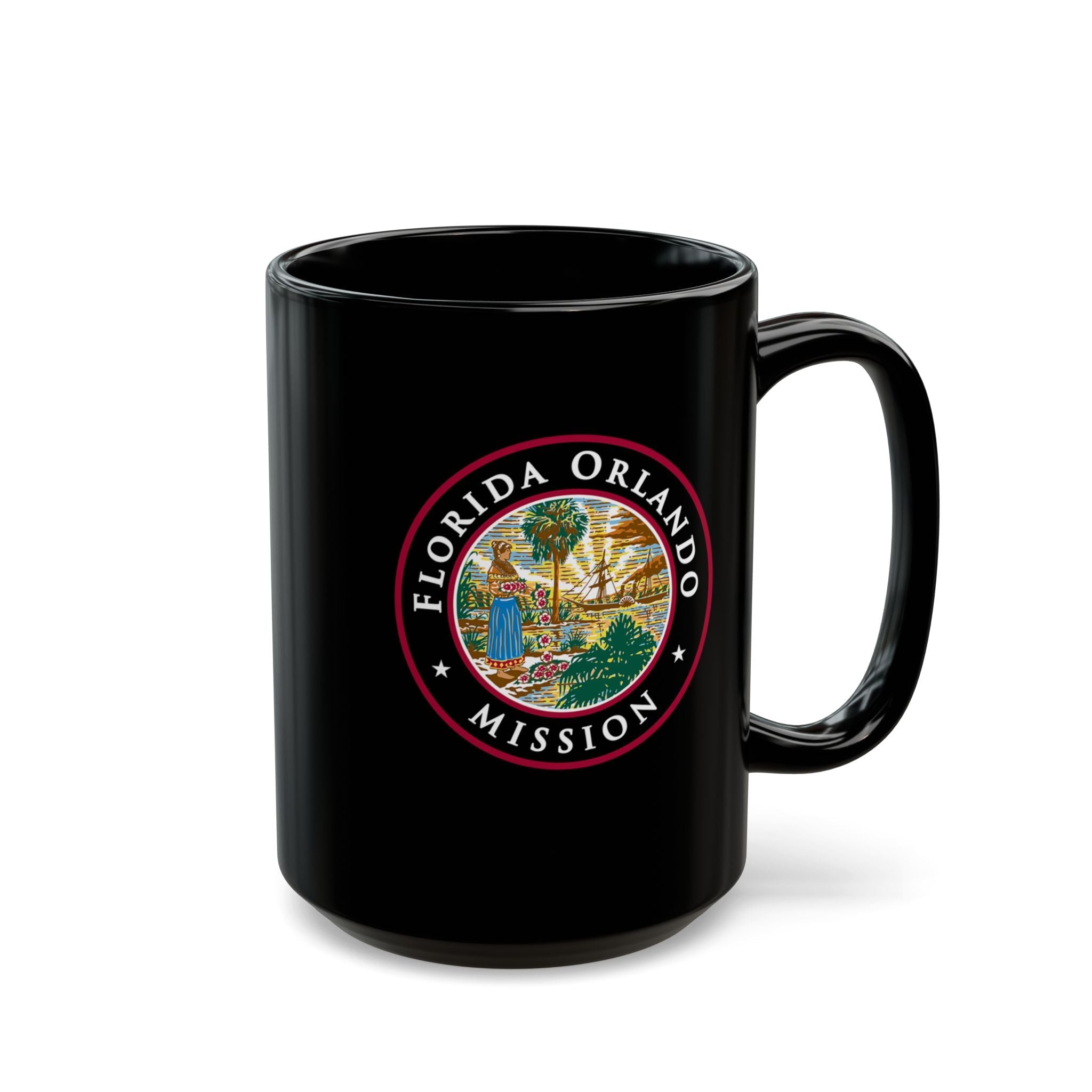 Florida Orlando Mission State Flag Logo Ceramic Mug Black Name - Latter-Day Saint LDS Missionary Gift - Book of Mormon