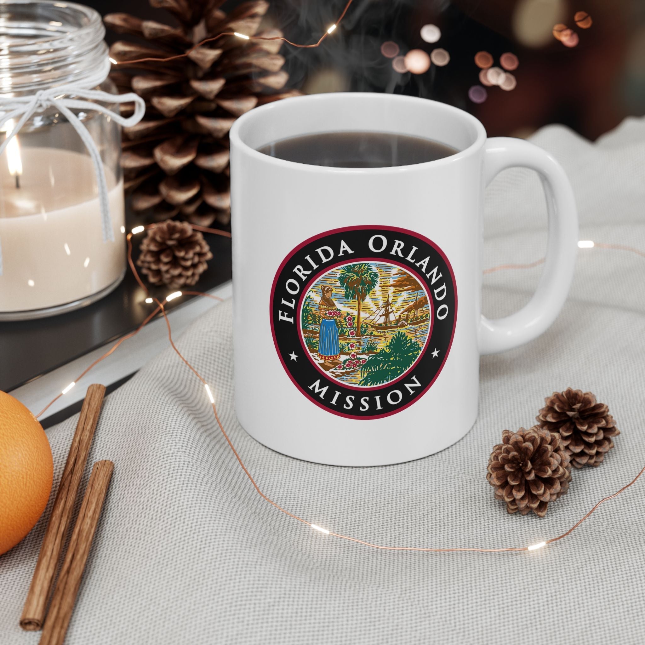 Florida Orlando Mission State Flag Logo Ceramic Mug White Name - Latter-Day Saint LDS Missionary Gift - Book of Mormon