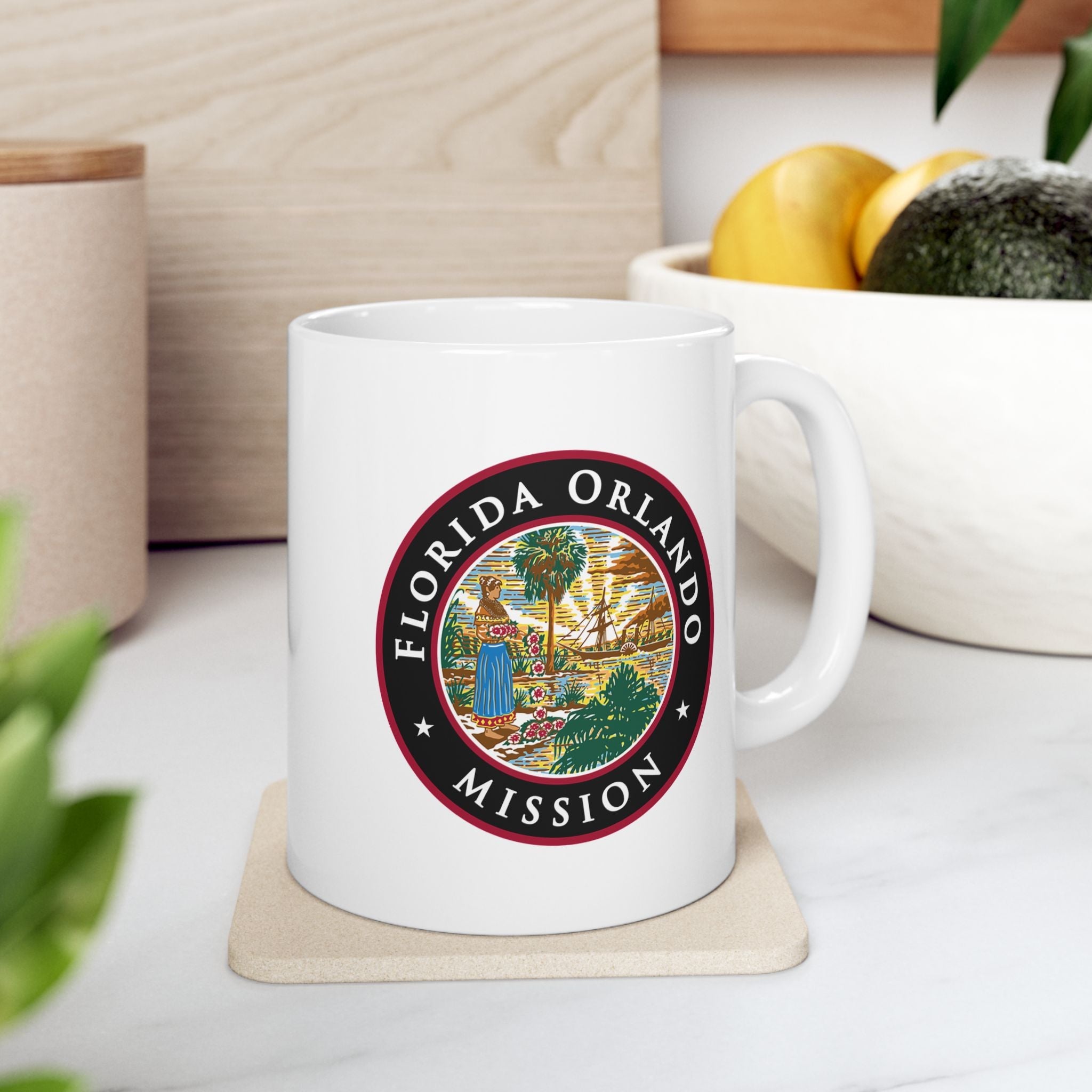 Florida Orlando Mission State Flag Logo Ceramic Mug White Name - Latter-Day Saint LDS Missionary Gift - Book of Mormon