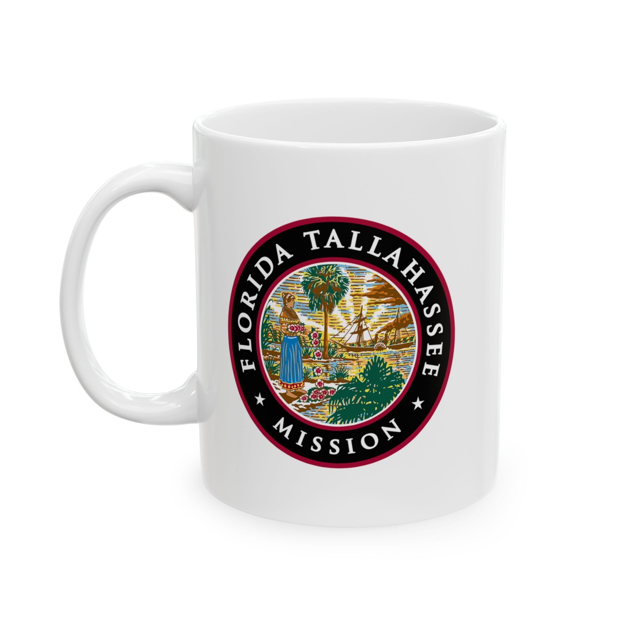 Florida Tallahassee Mission State Flag Logo Ceramic Mug White Name - Latter-Day Saint LDS Missionary Gift - Book of Mormon