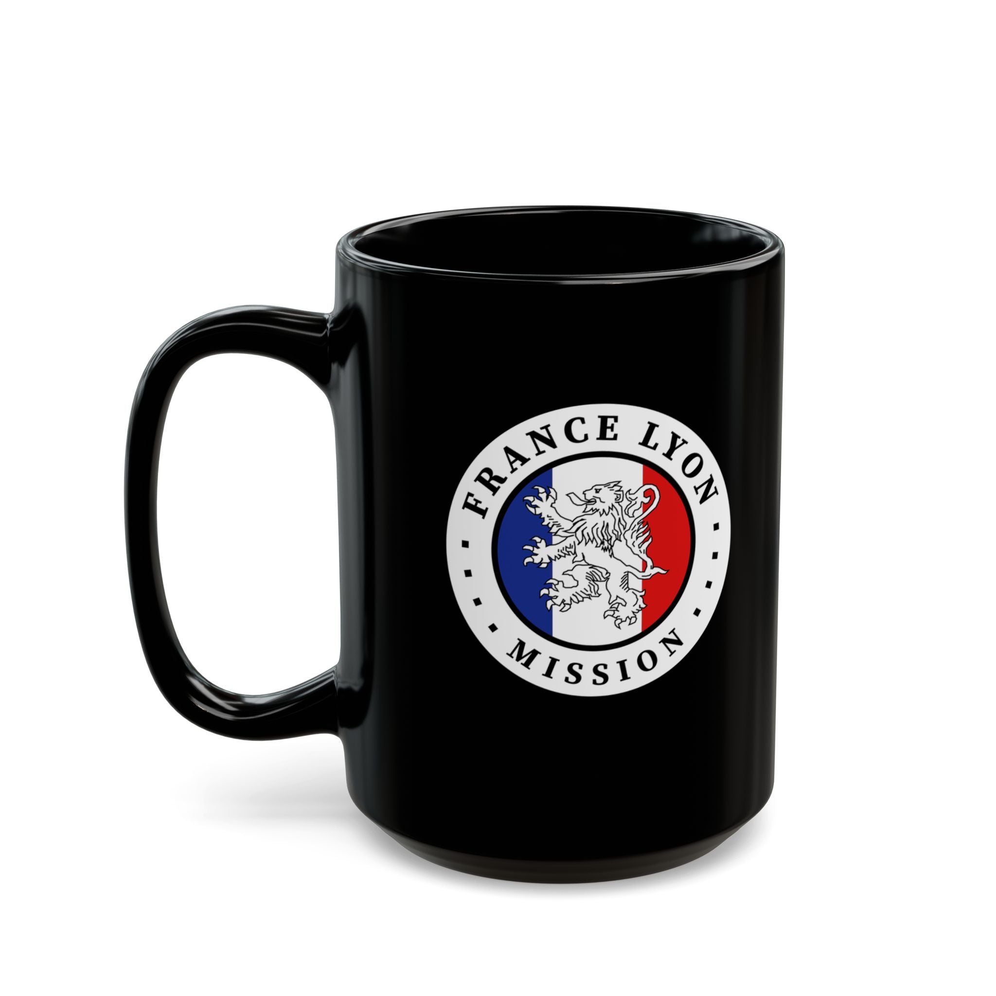 France Lyon Mission Circular Flag Black Ceramic Mug - Latter-Day Saint LDS Missionary Gift - Book of Mormon