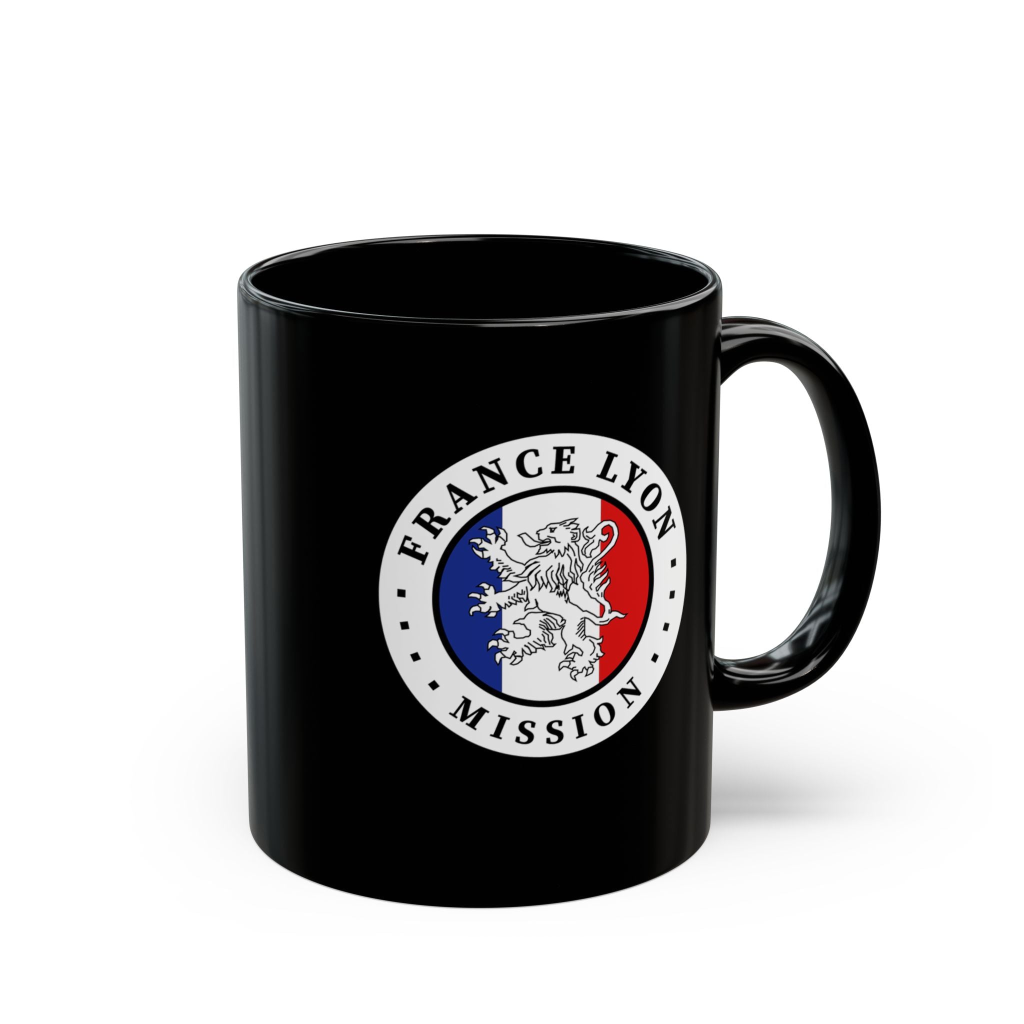 France Lyon Mission Circular Flag Black Ceramic Mug - Latter-Day Saint LDS Missionary Gift - Book of Mormon