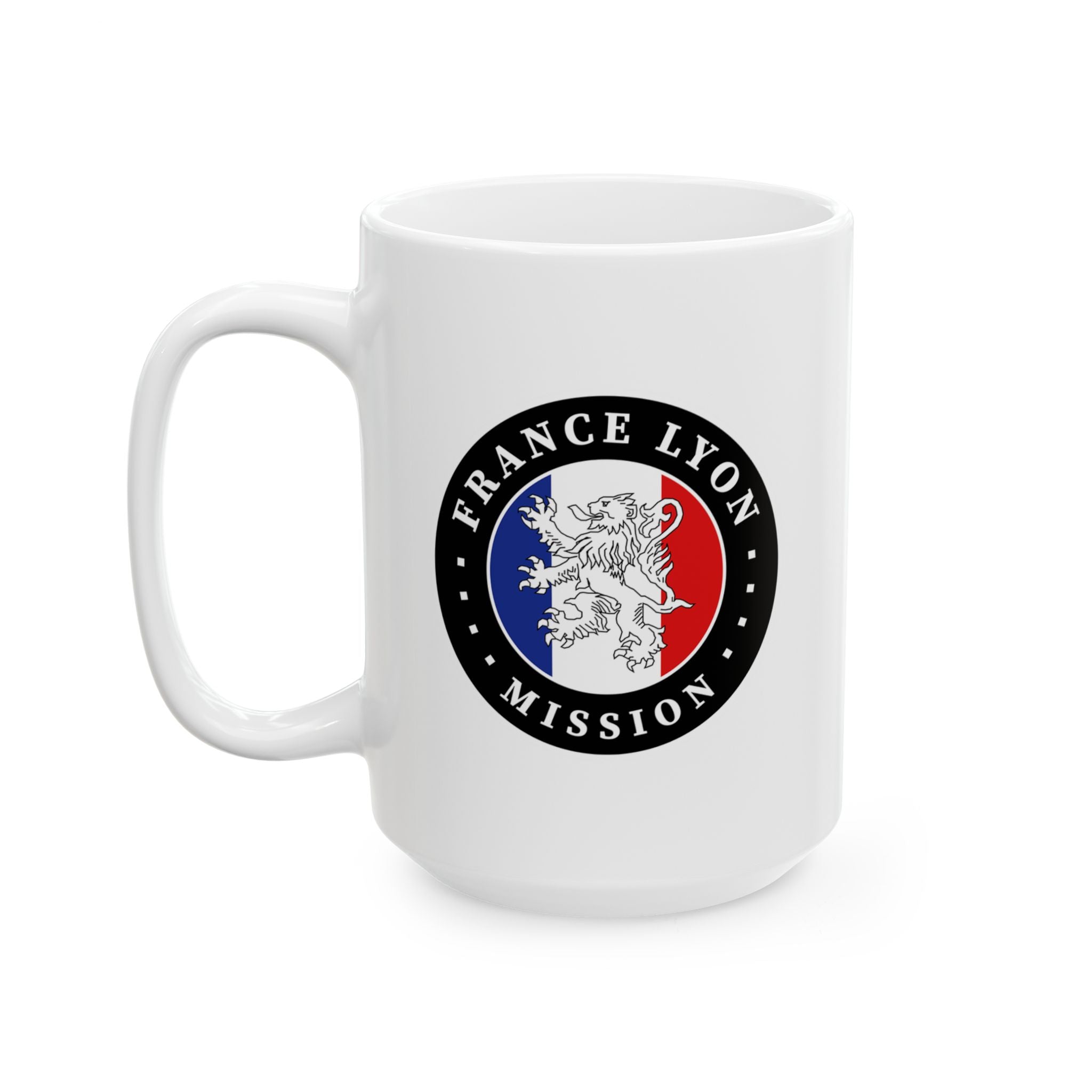 France Lyon Mission Circular Flag White Ceramic Mug - Latter-Day Saint LDS Missionary Gift - Book of Mormon