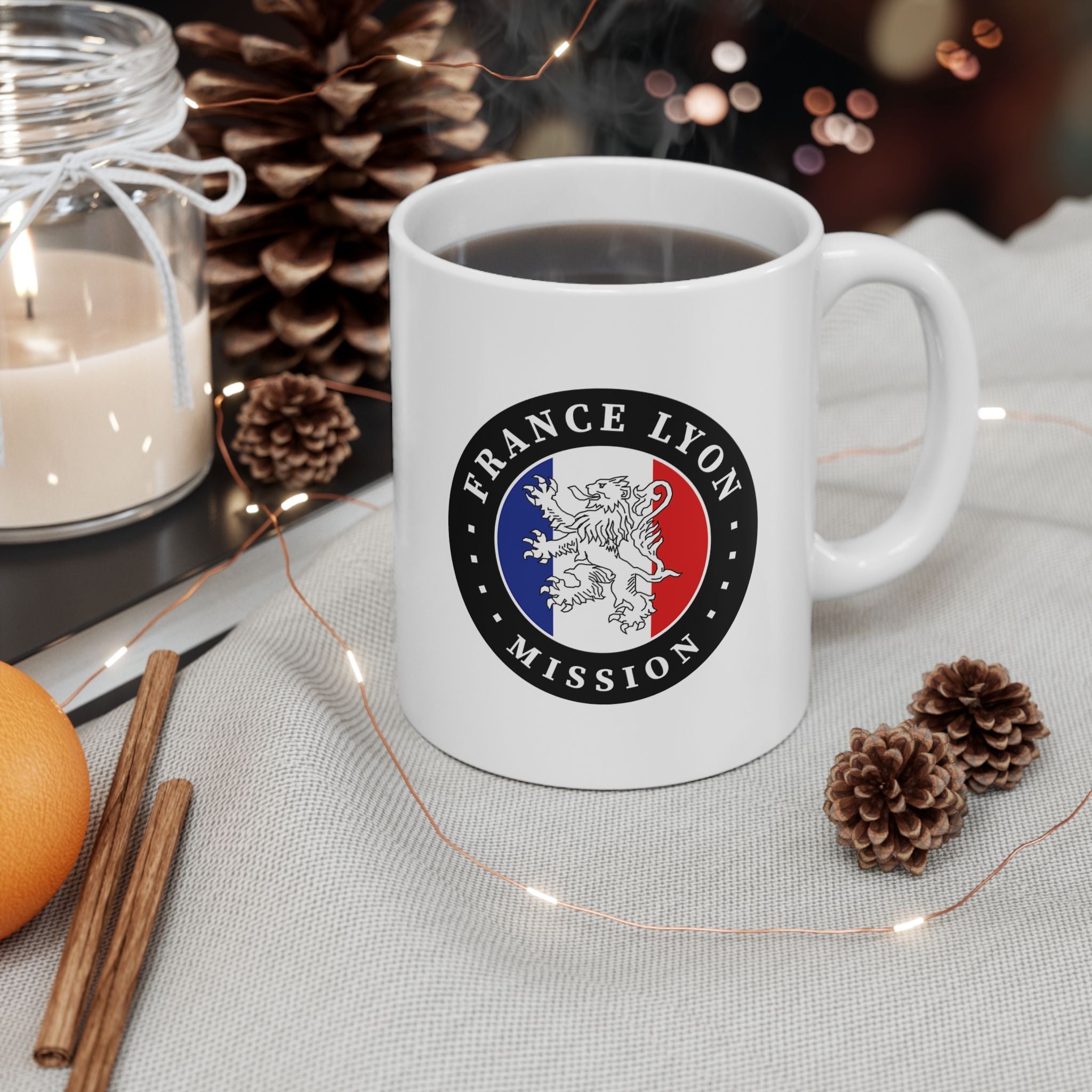 France Lyon Mission Circular Flag White Ceramic Mug - Latter-Day Saint LDS Missionary Gift - Book of Mormon