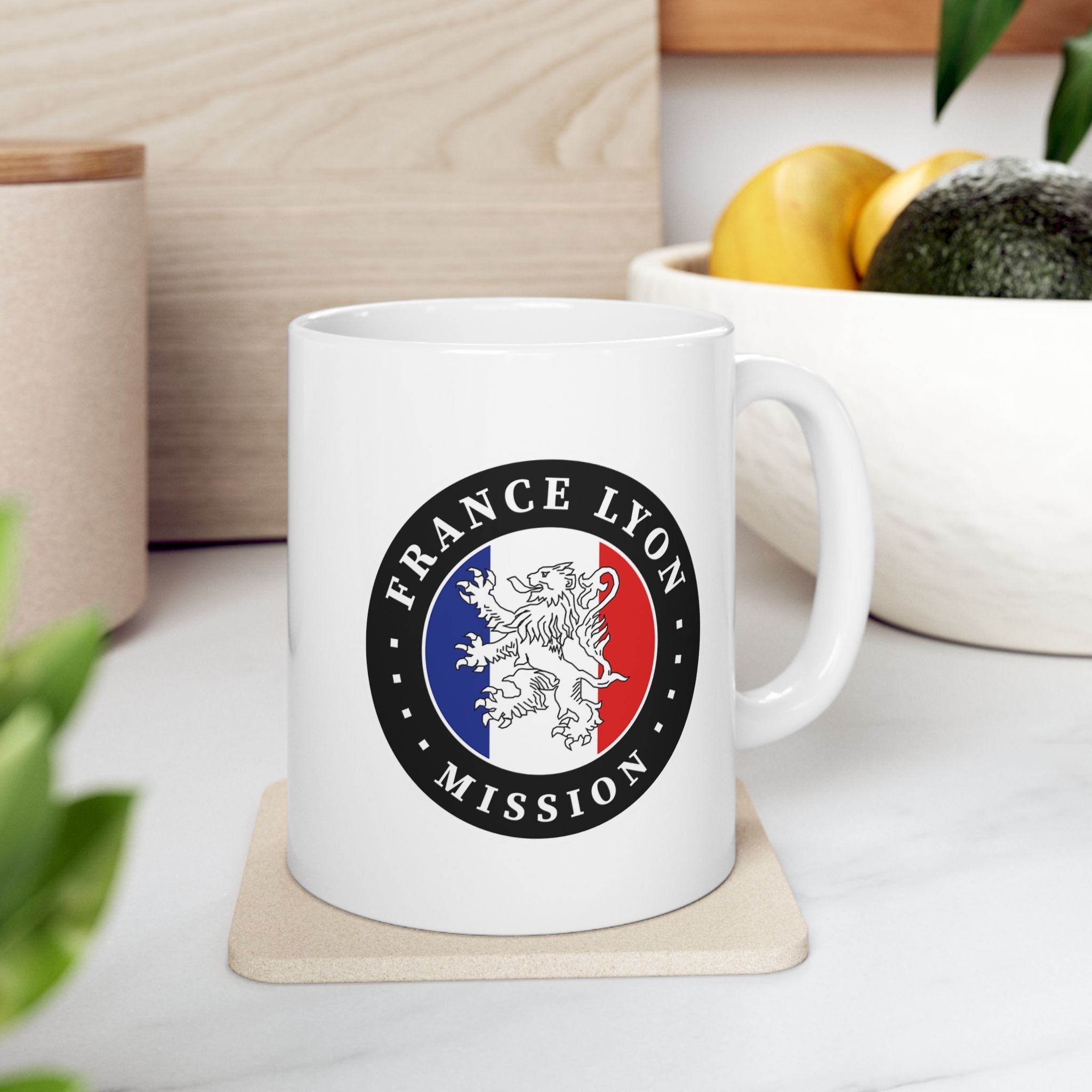 France Lyon Mission Circular Flag White Ceramic Mug - Latter-Day Saint LDS Missionary Gift - Book of Mormon