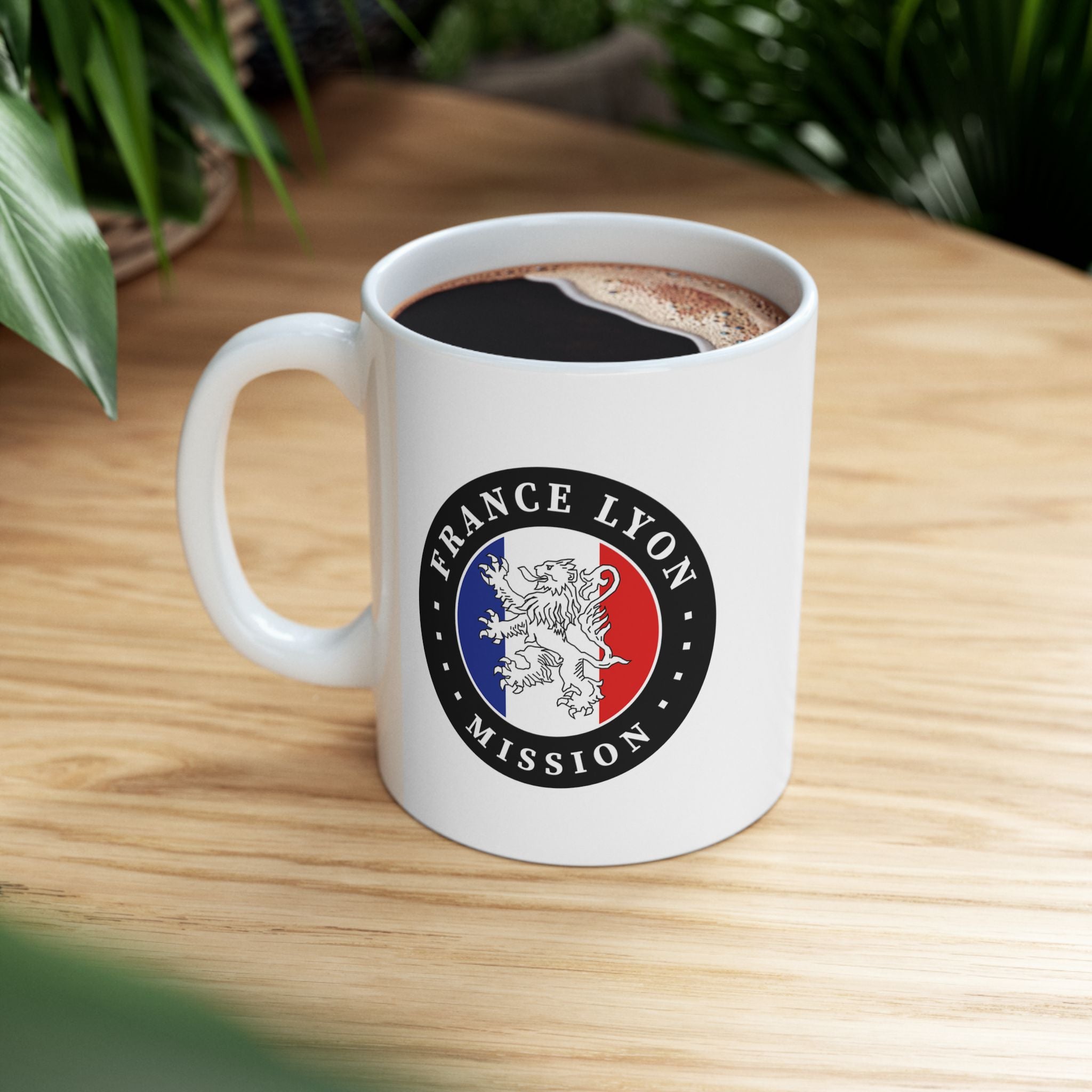 France Lyon Mission Circular Flag White Ceramic Mug - Latter-Day Saint LDS Missionary Gift - Book of Mormon