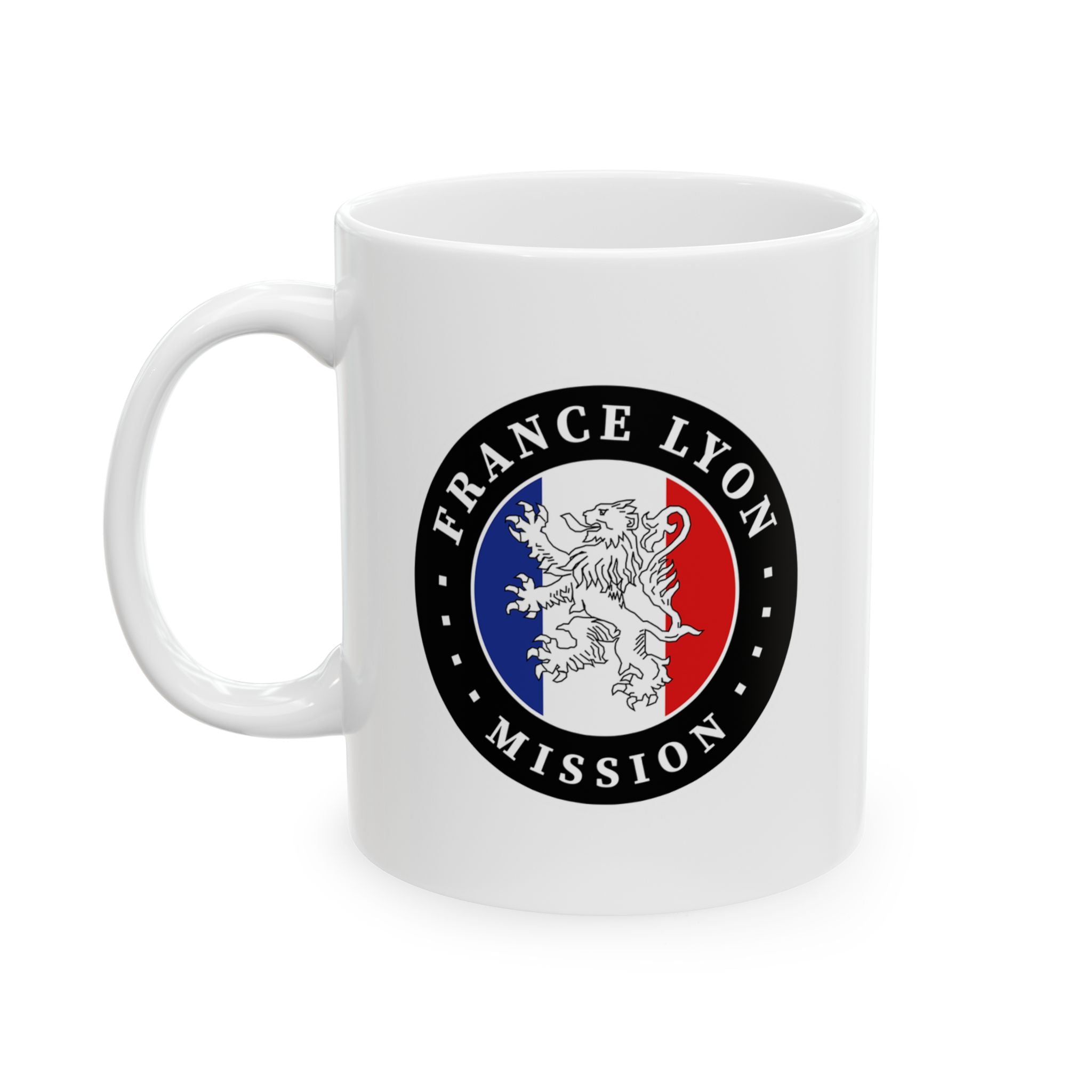 France Lyon Mission Circular Flag White Ceramic Mug - Latter-Day Saint LDS Missionary Gift - Book of Mormon