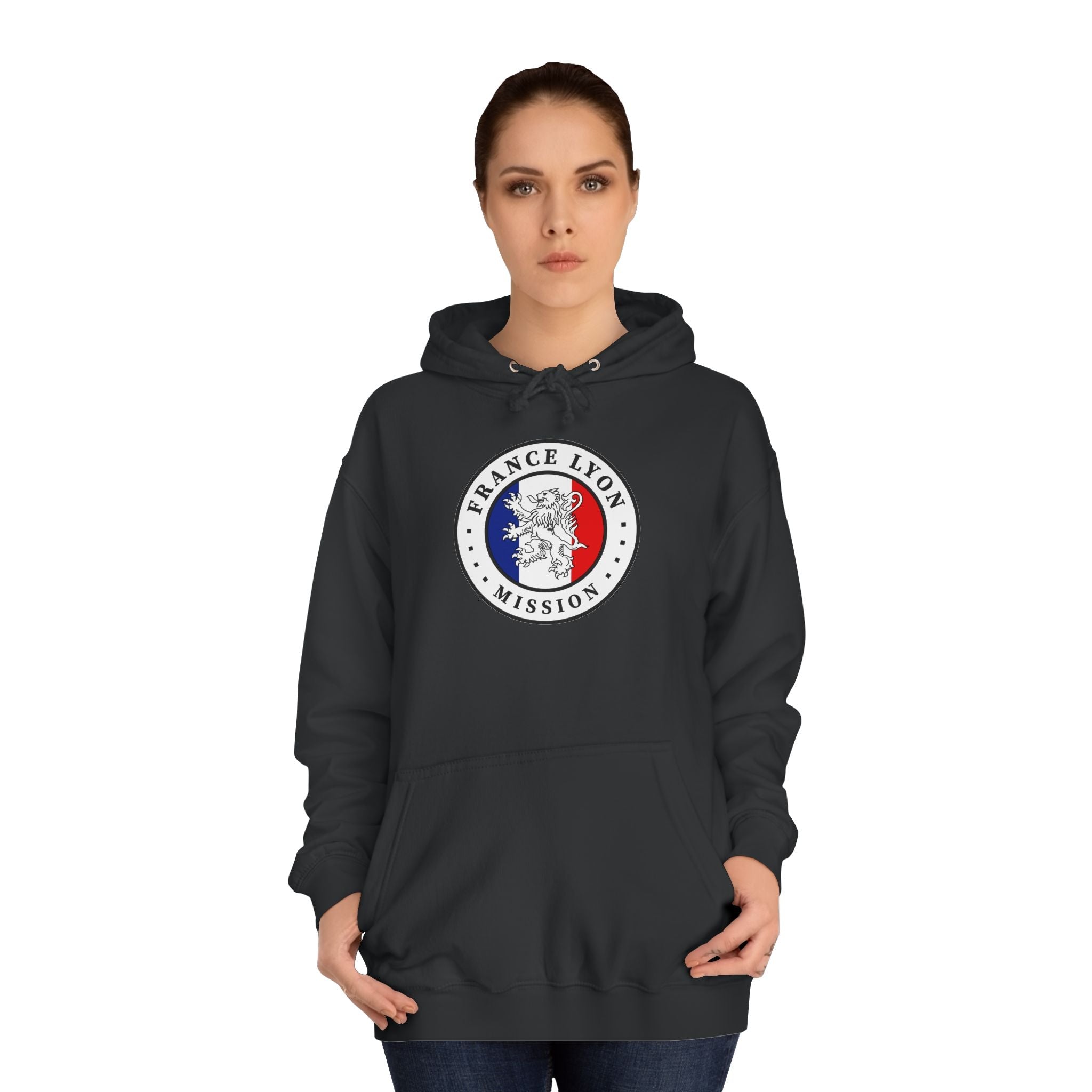 France Lyon Mission Flag Logo (White Border) College Hoodie - Latter-Day Saint LDS Missionary Gift - Book of Mormon