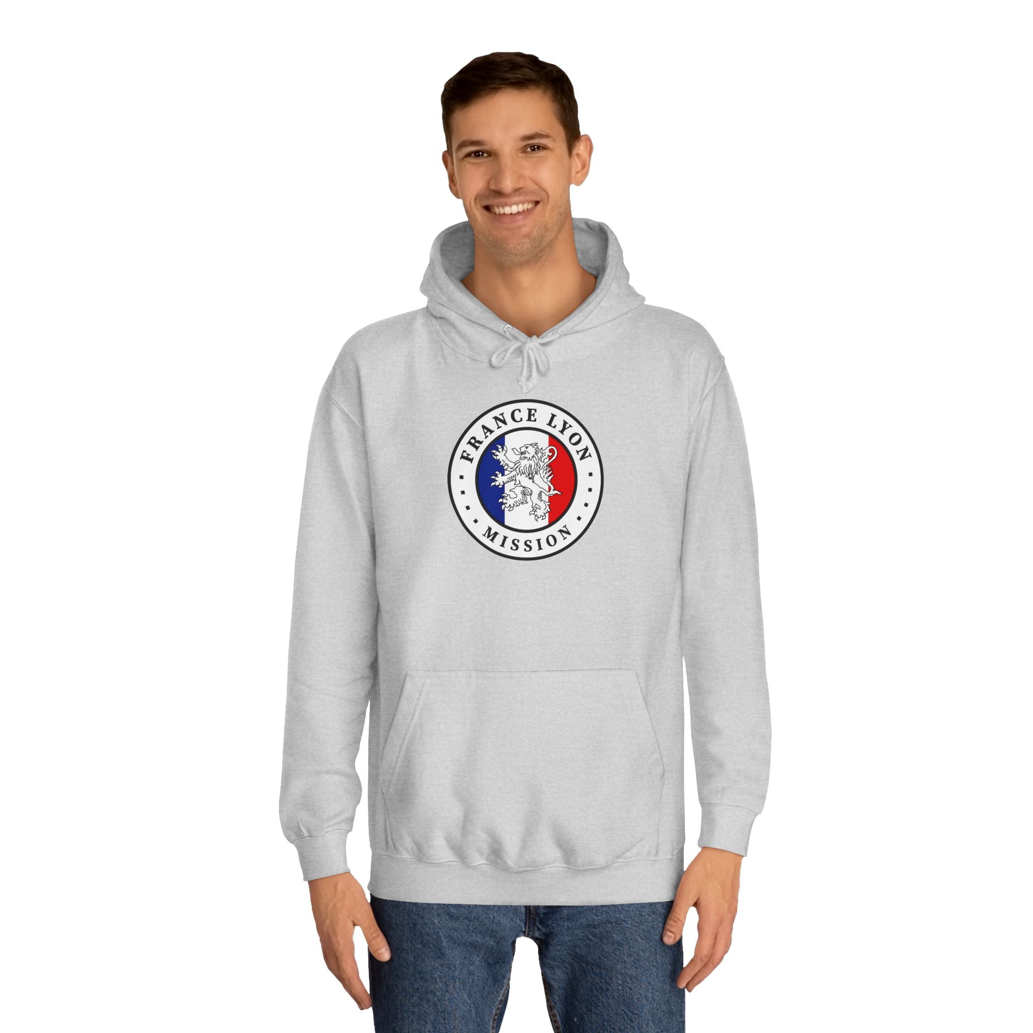 France Lyon Mission Flag Logo (White Border) College Hoodie - Latter-Day Saint LDS Missionary Gift - Book of Mormon