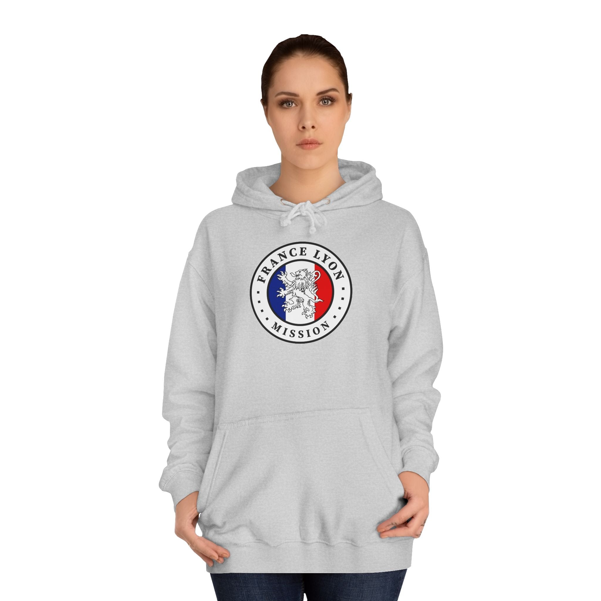 France Lyon Mission Flag Logo (White Border) College Hoodie - Latter-Day Saint LDS Missionary Gift - Book of Mormon
