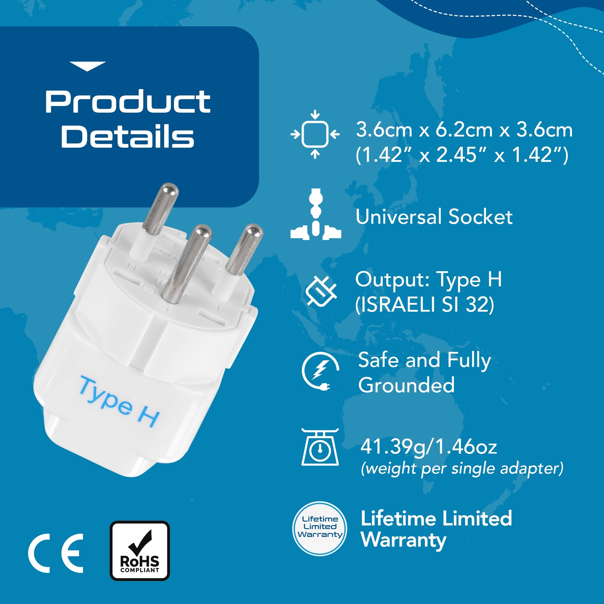 Israel Travel Adapter - Type H - 3 Pack (GP-14)
