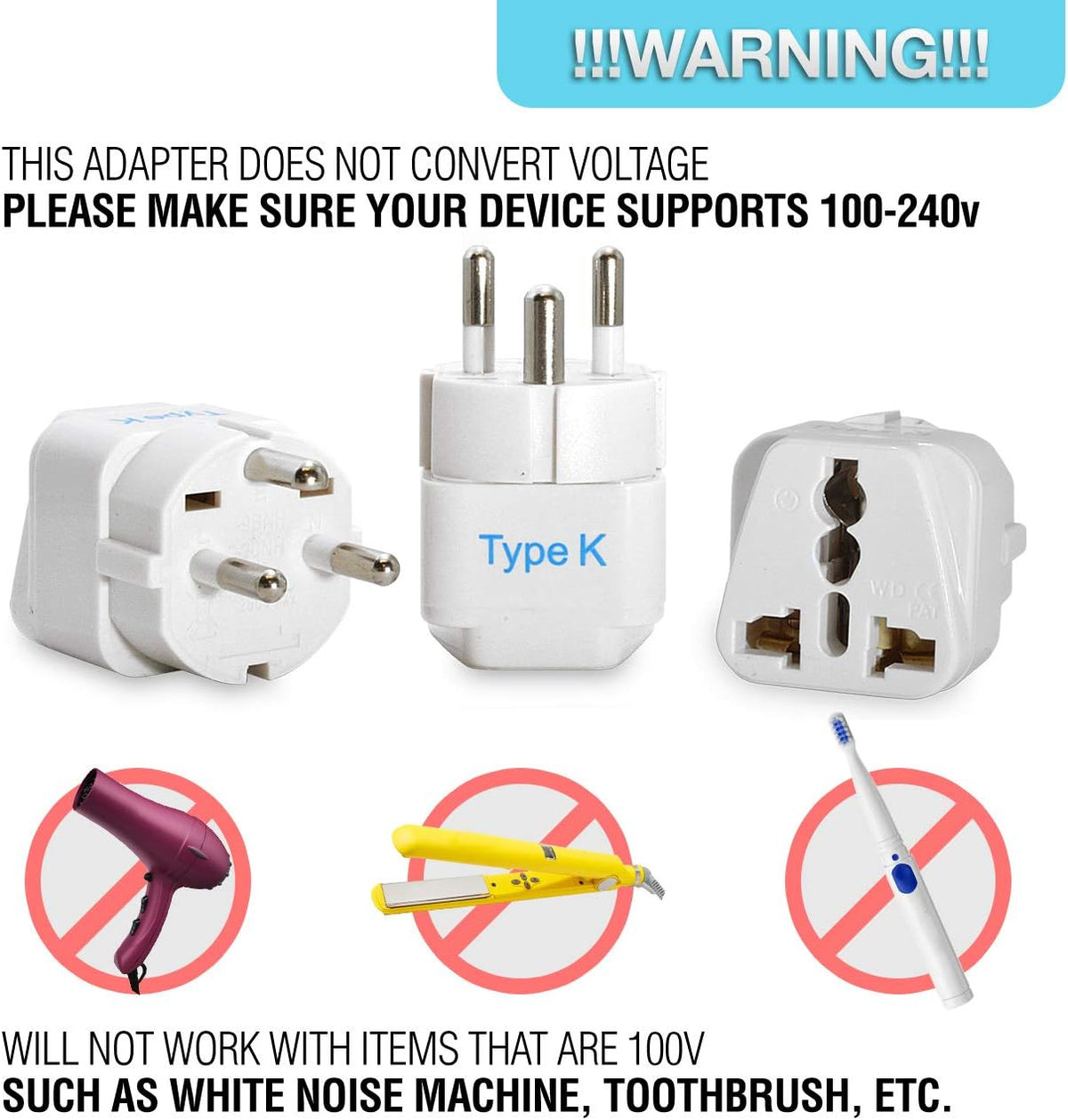 Denmark Travel Adapter - Type K - 3 Pack (GP-20)