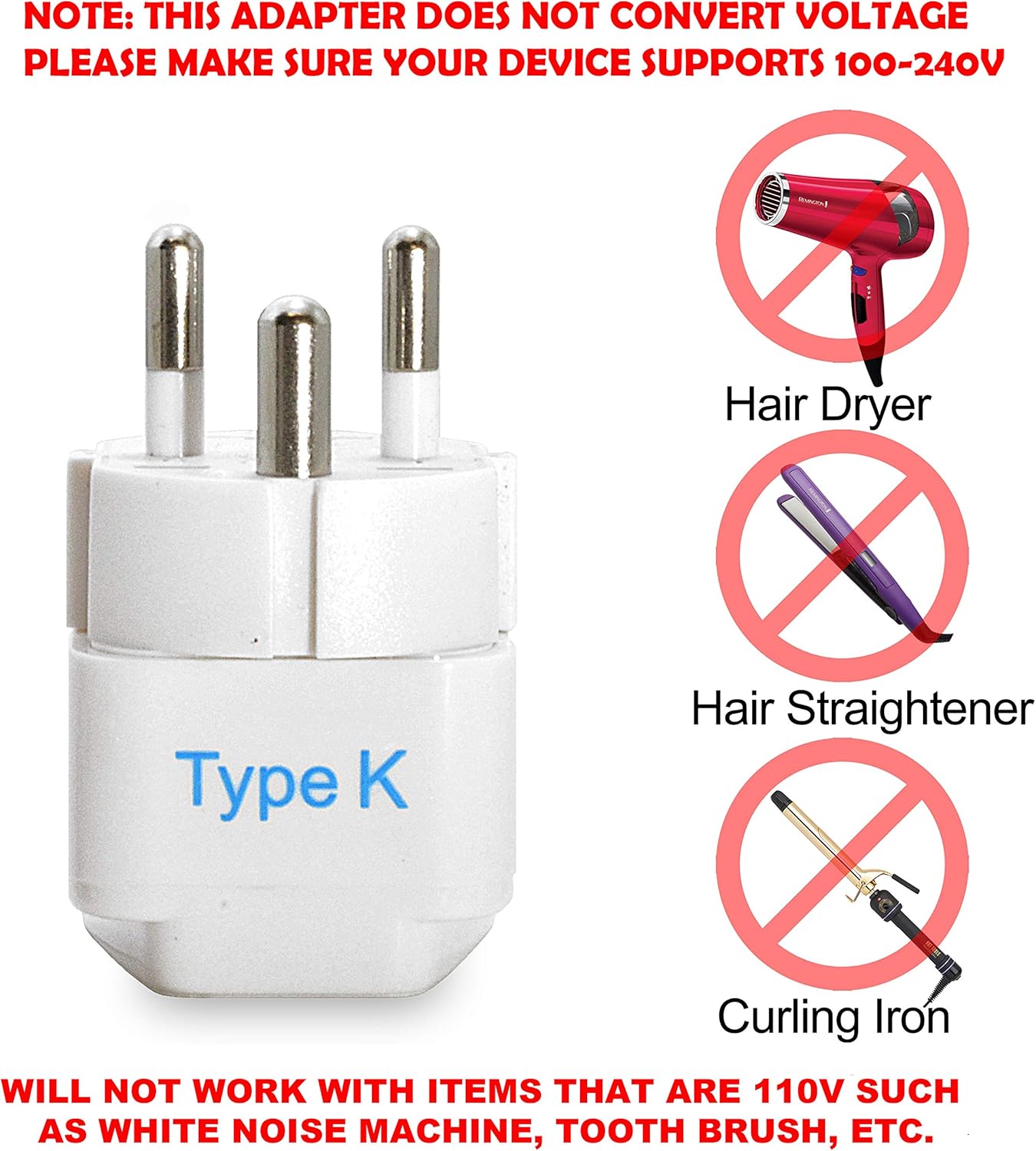 Denmark Travel Adapter - Type K - 3 Pack (GP-20)