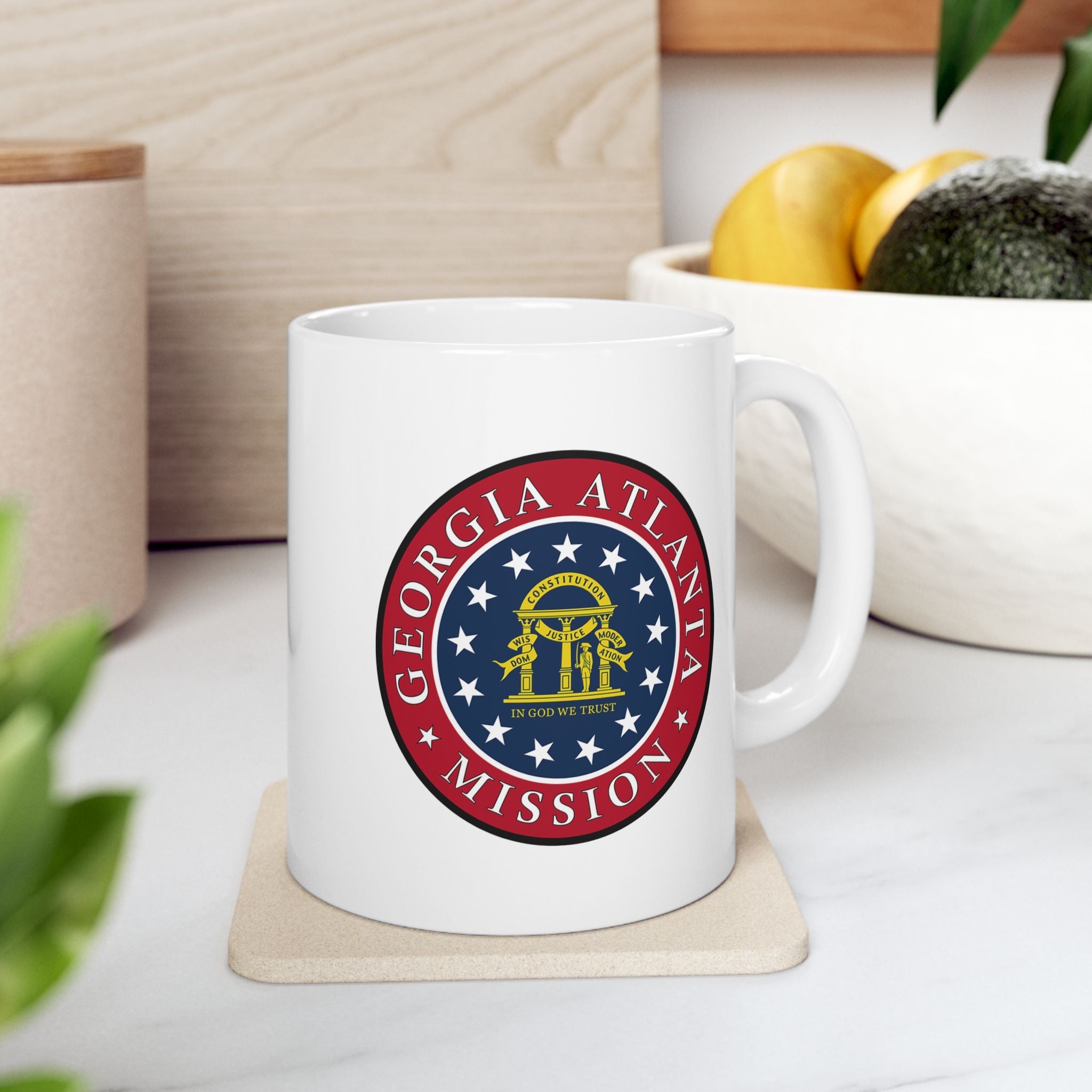 Georgia Atlanta North Mission State Flag Logo Ceramic Mug White Name - Latter-Day Saint LDS Missionary Gift - Book of Mormon