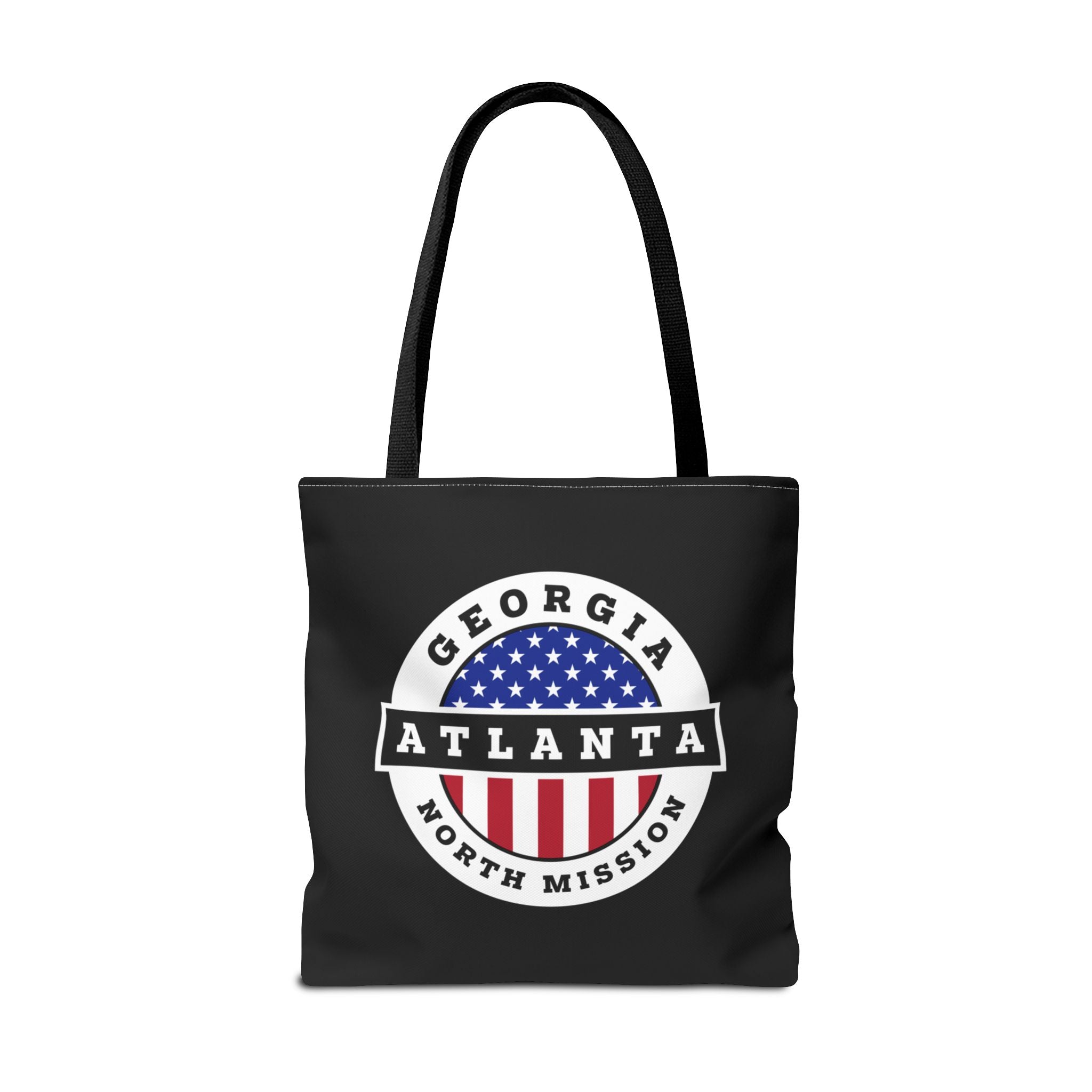 Georgia Atlanta North Mission USA Flag Logo Tote Bag Black - Latter-Day Saint LDS Missionary Gift - Book of Mormon
