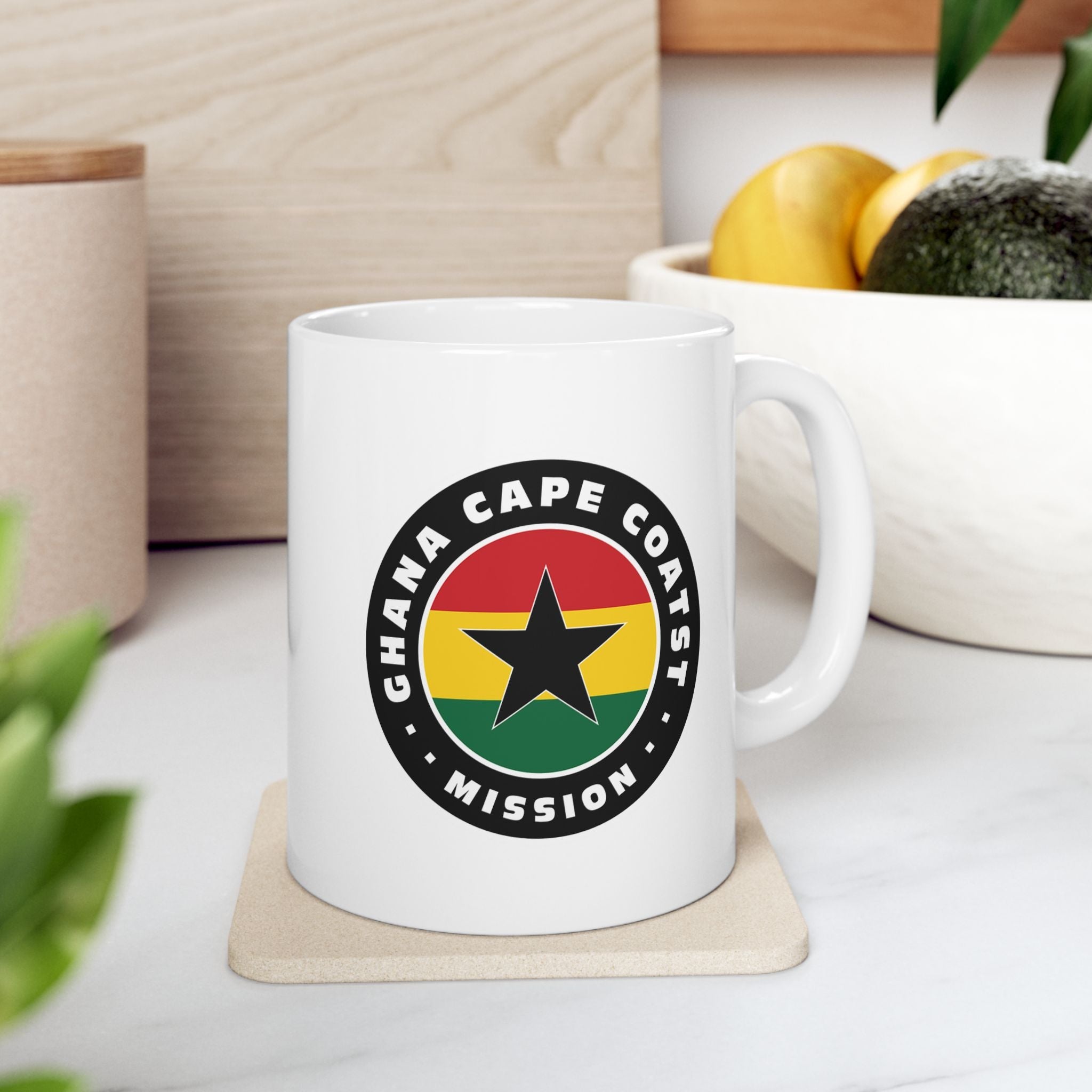 Ghana Cape Coast Mission Circular Flag White Ceramic Mug - Latter-Day Saint LDS Missionary Gift - Book of Mormon