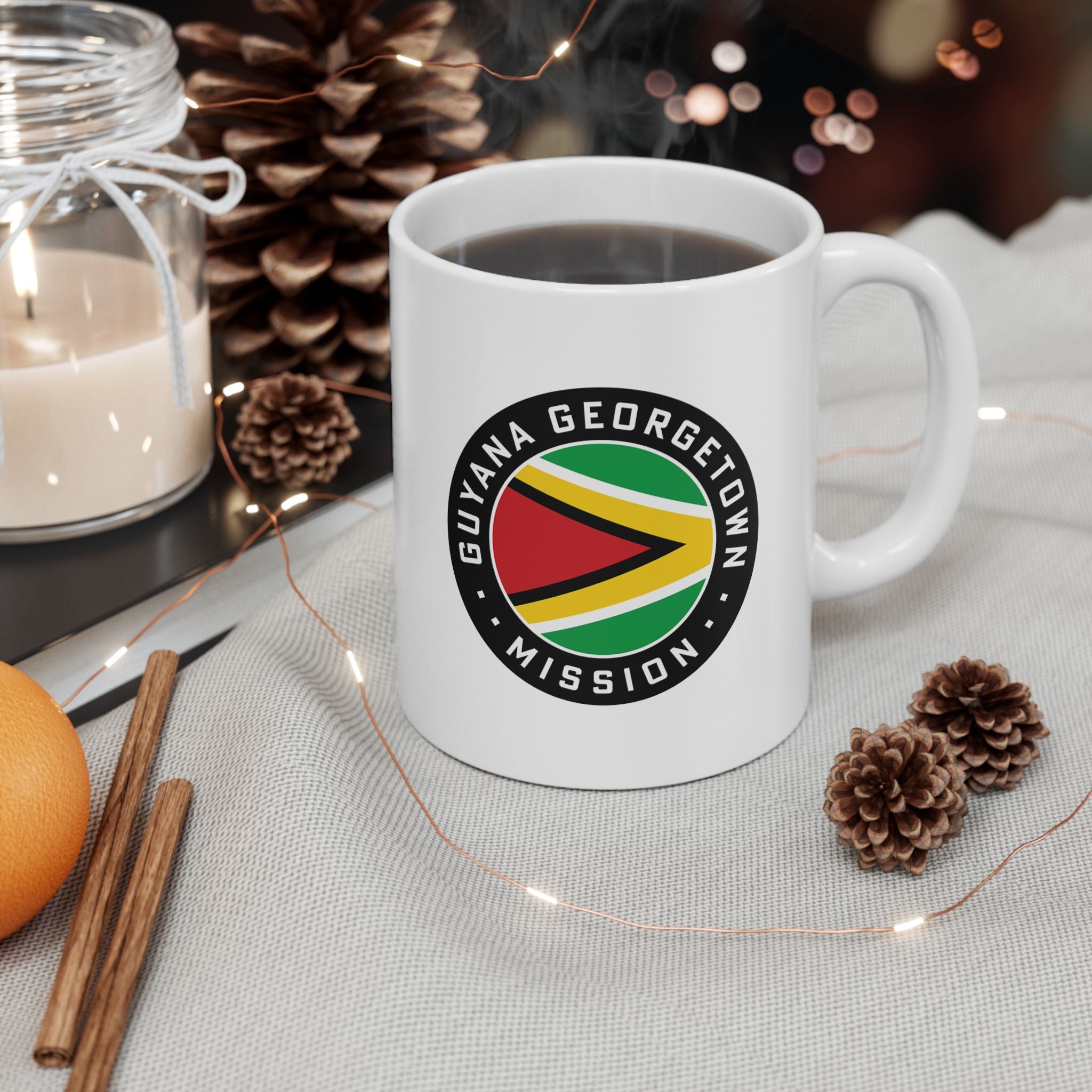 Guyana Georgetown Mission Circular Flag White Ceramic Mug - Latter-Day Saint LDS Missionary Gift - Book of Mormon