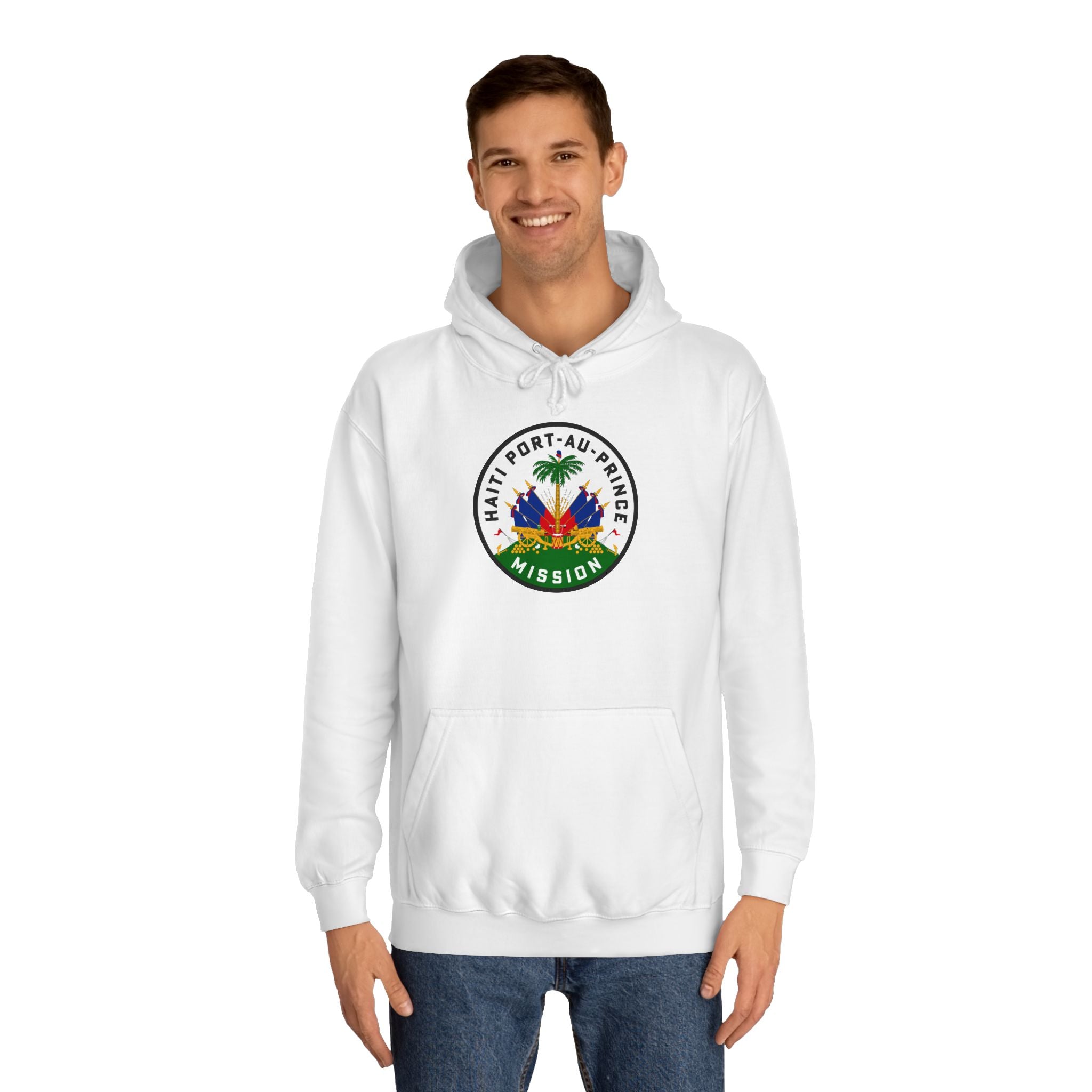 Haiti Port-au-Prince Mission Flag Logo (White Border) College Hoodie - Mission Wishlist - LDS Missionary Gift Store