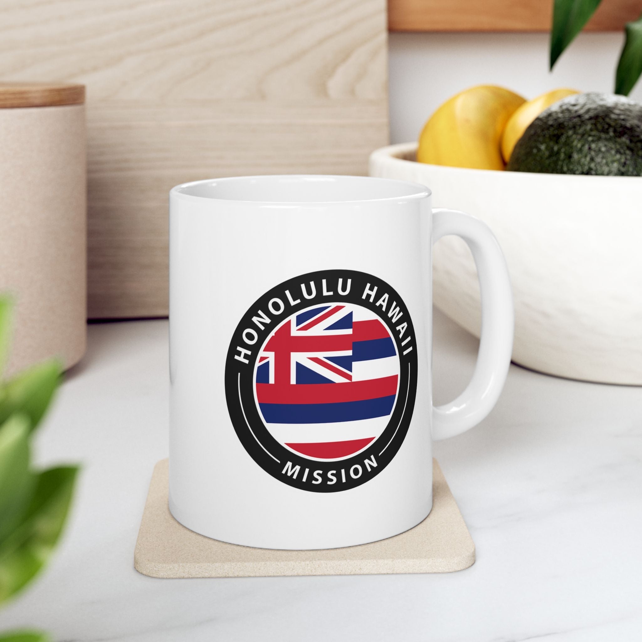 Hawaii Honolulu Mission State Flag Logo Ceramic Mug White Name - Latter-Day Saint LDS Missionary Gift - Book of Mormon