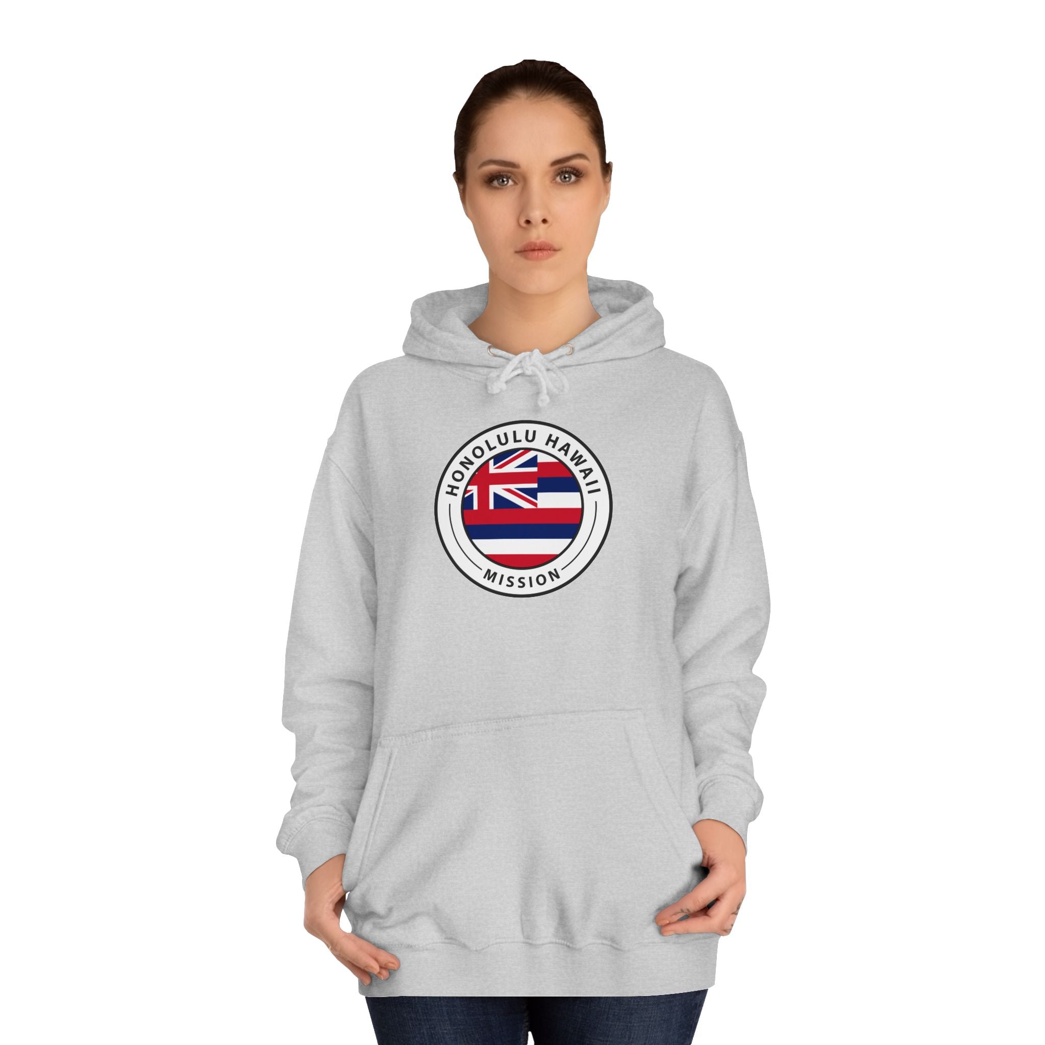 Hawaii Honolulu Mission State Flag Logo (White Border) College Hoodie - Mission Wishlist - LDS Missionary Gift Store