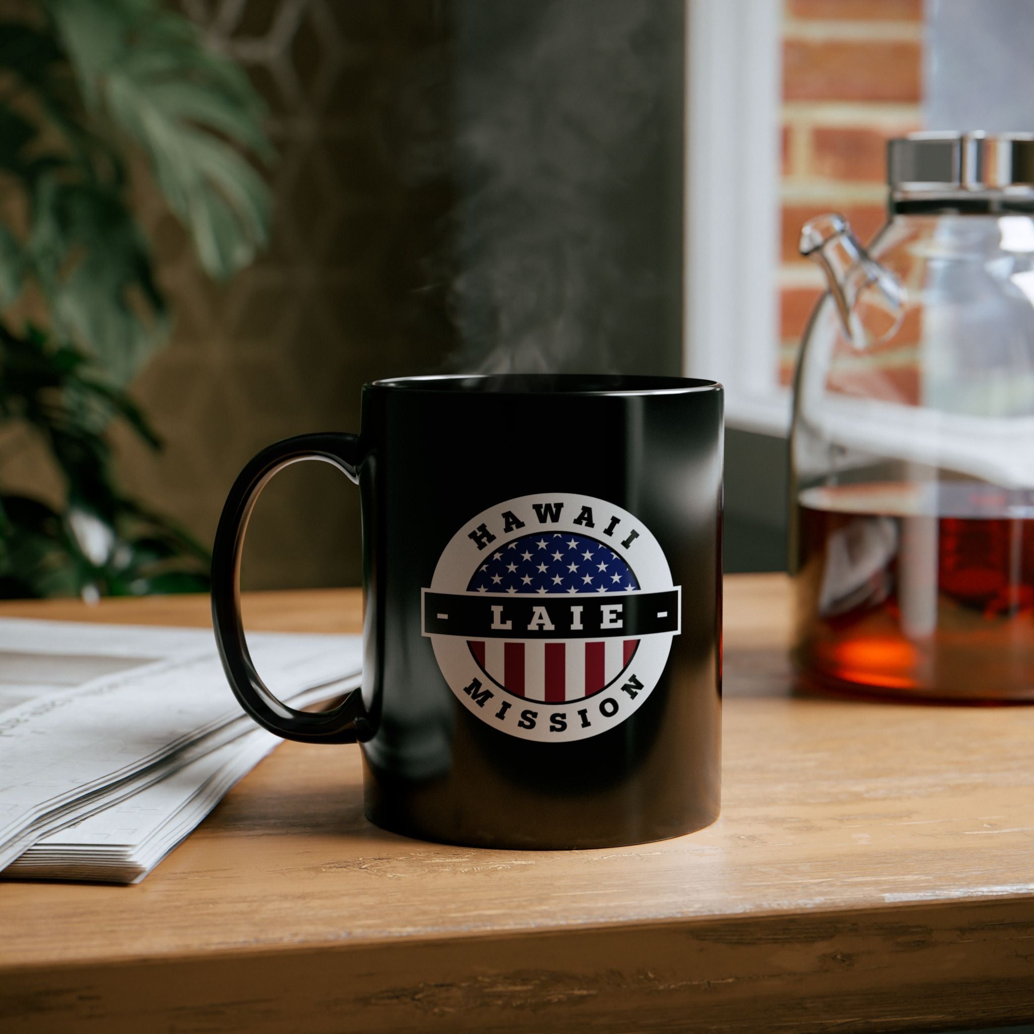 Hawaii Laie Mission Circular Flag Black Ceramic Mug - Latter-Day Saint LDS Missionary Gift - Book of Mormon