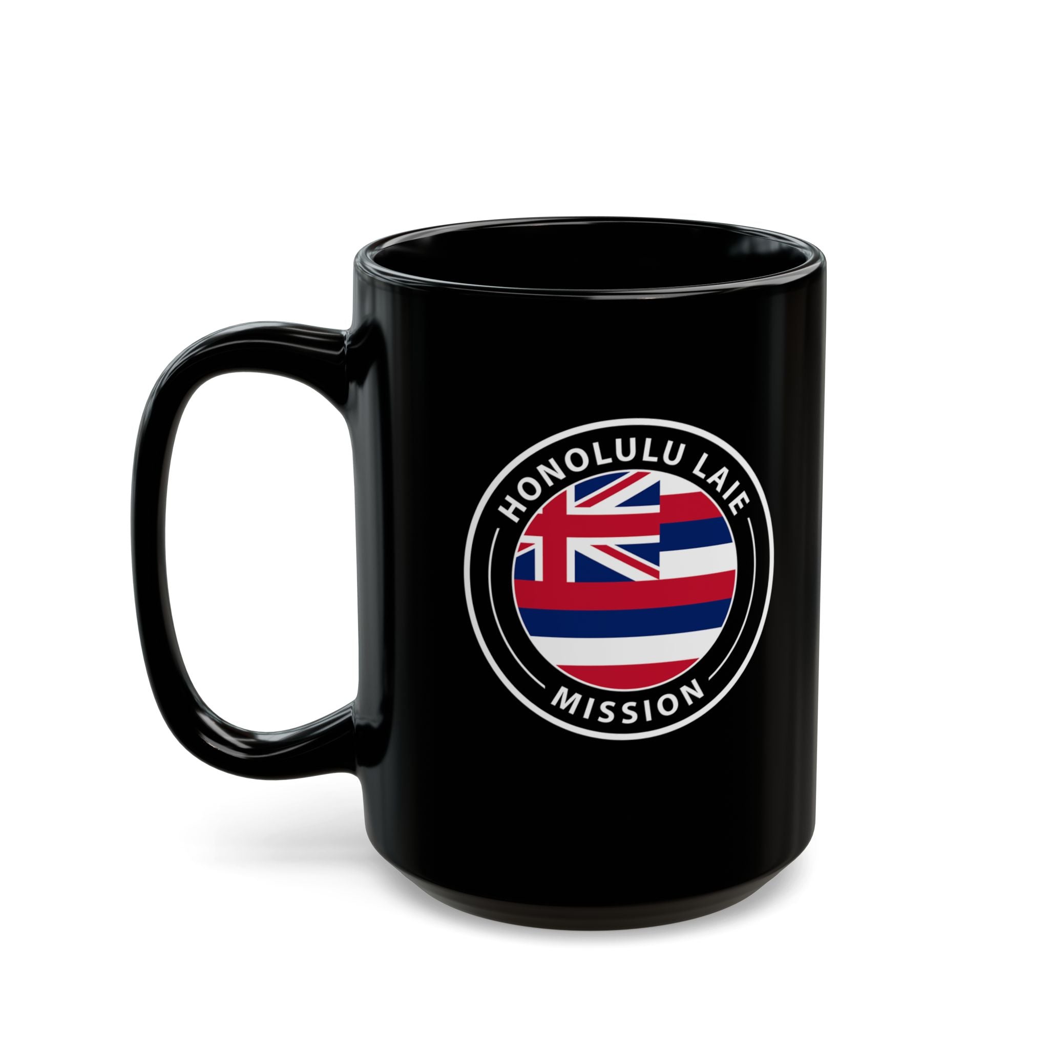 Hawaii Laie Mission State Flag Logo Ceramic Mug Black Name - Latter-Day Saint LDS Missionary Gift - Book of Mormon