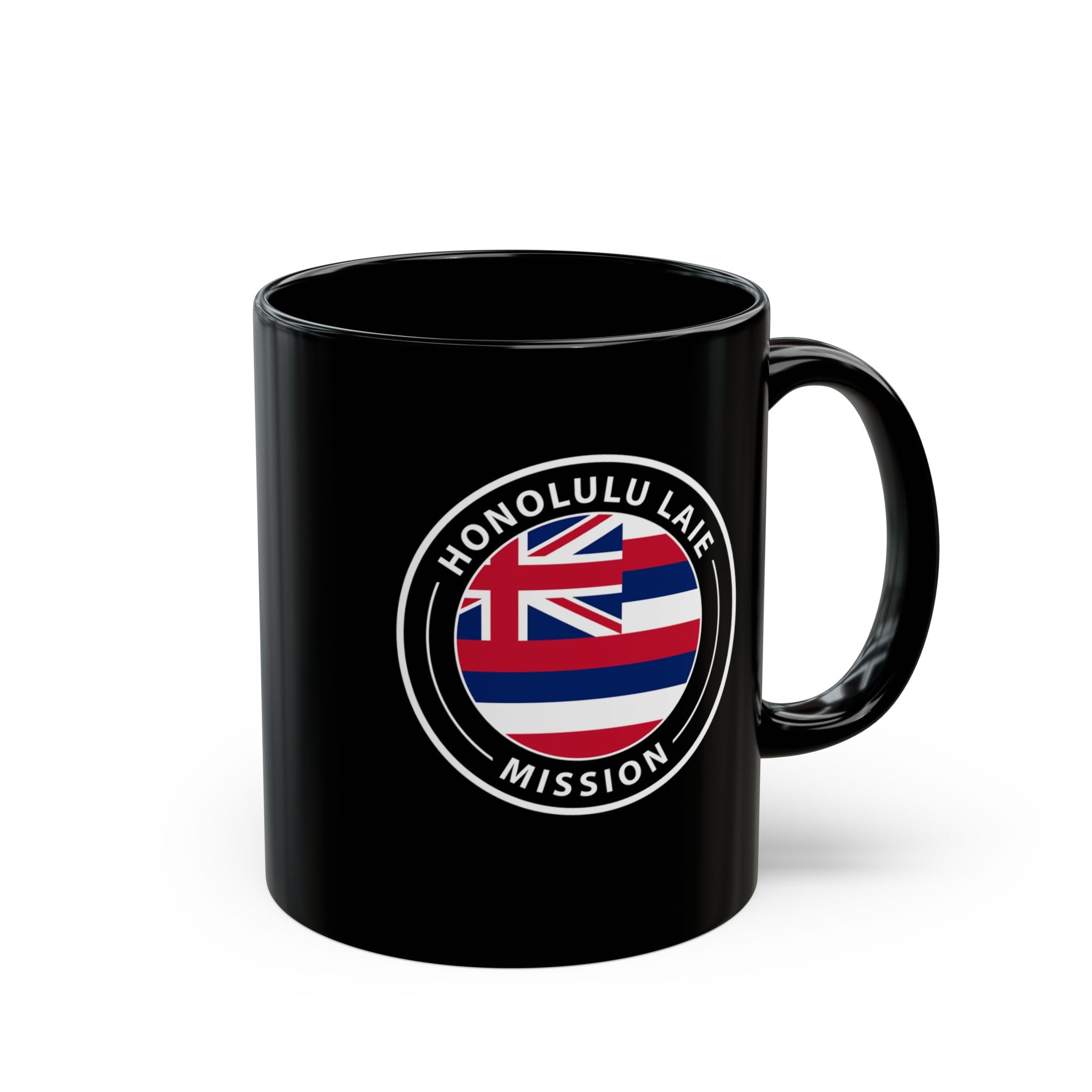 Hawaii Laie Mission State Flag Logo Ceramic Mug Black Name - Latter-Day Saint LDS Missionary Gift - Book of Mormon
