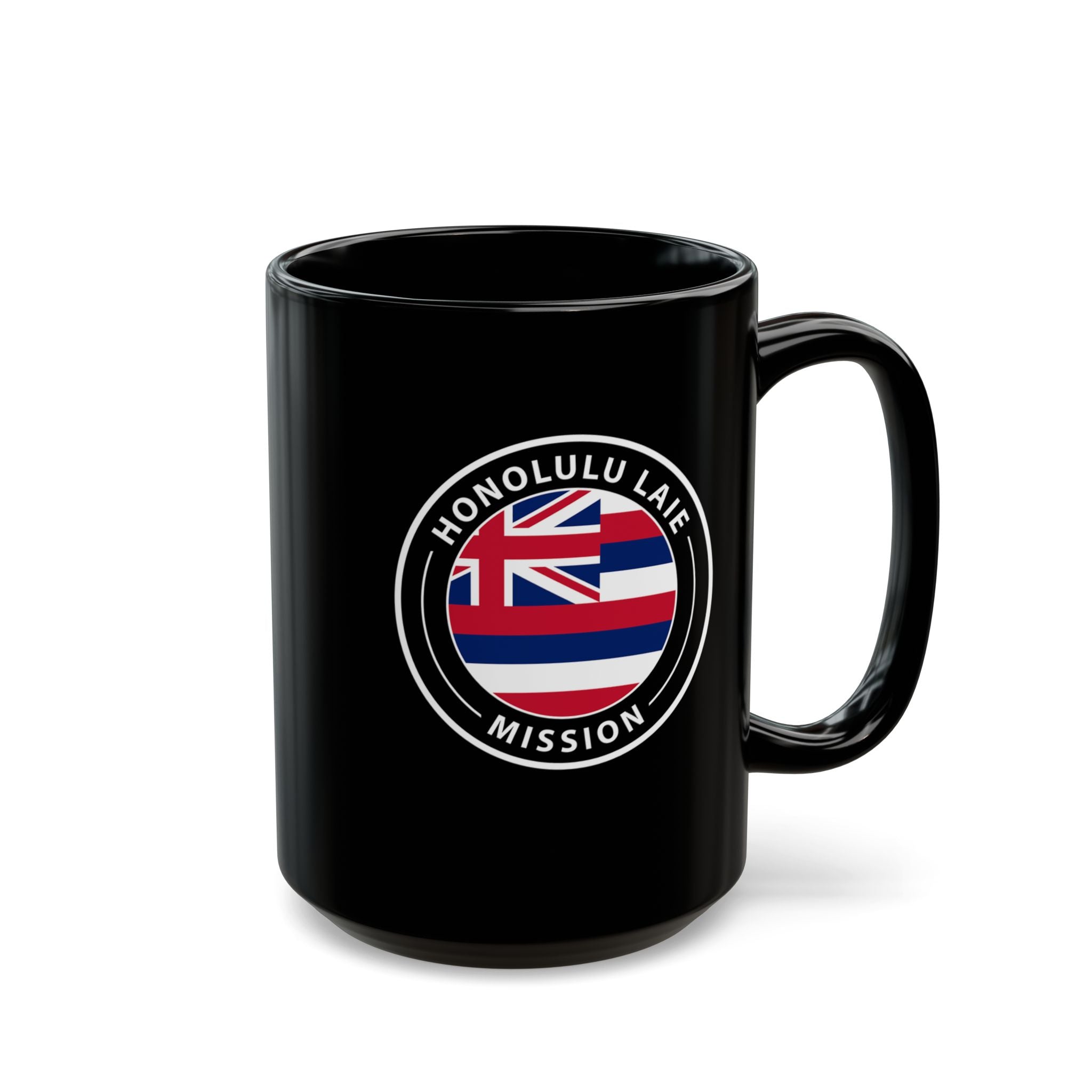 Hawaii Laie Mission State Flag Logo Ceramic Mug Black Name - Latter-Day Saint LDS Missionary Gift - Book of Mormon