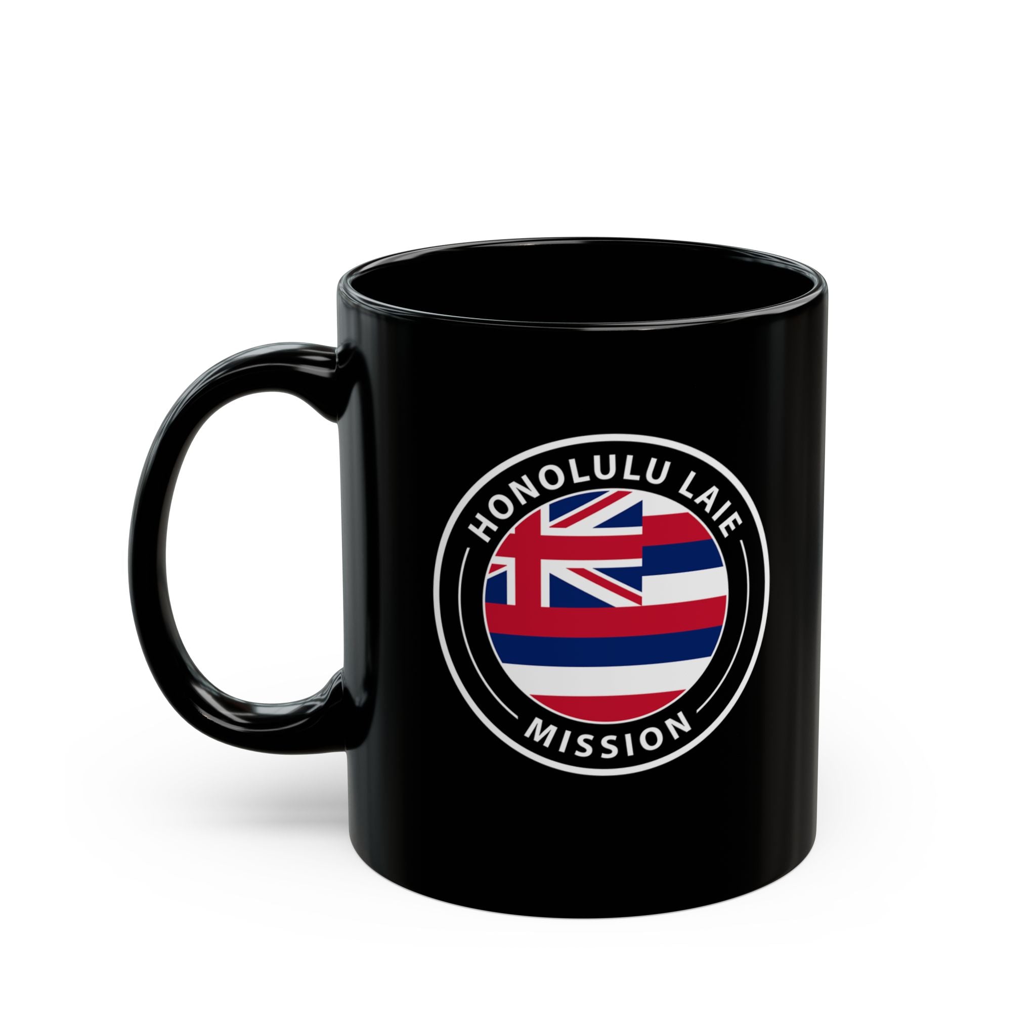 Hawaii Laie Mission State Flag Logo Ceramic Mug Black Name - Latter-Day Saint LDS Missionary Gift - Book of Mormon