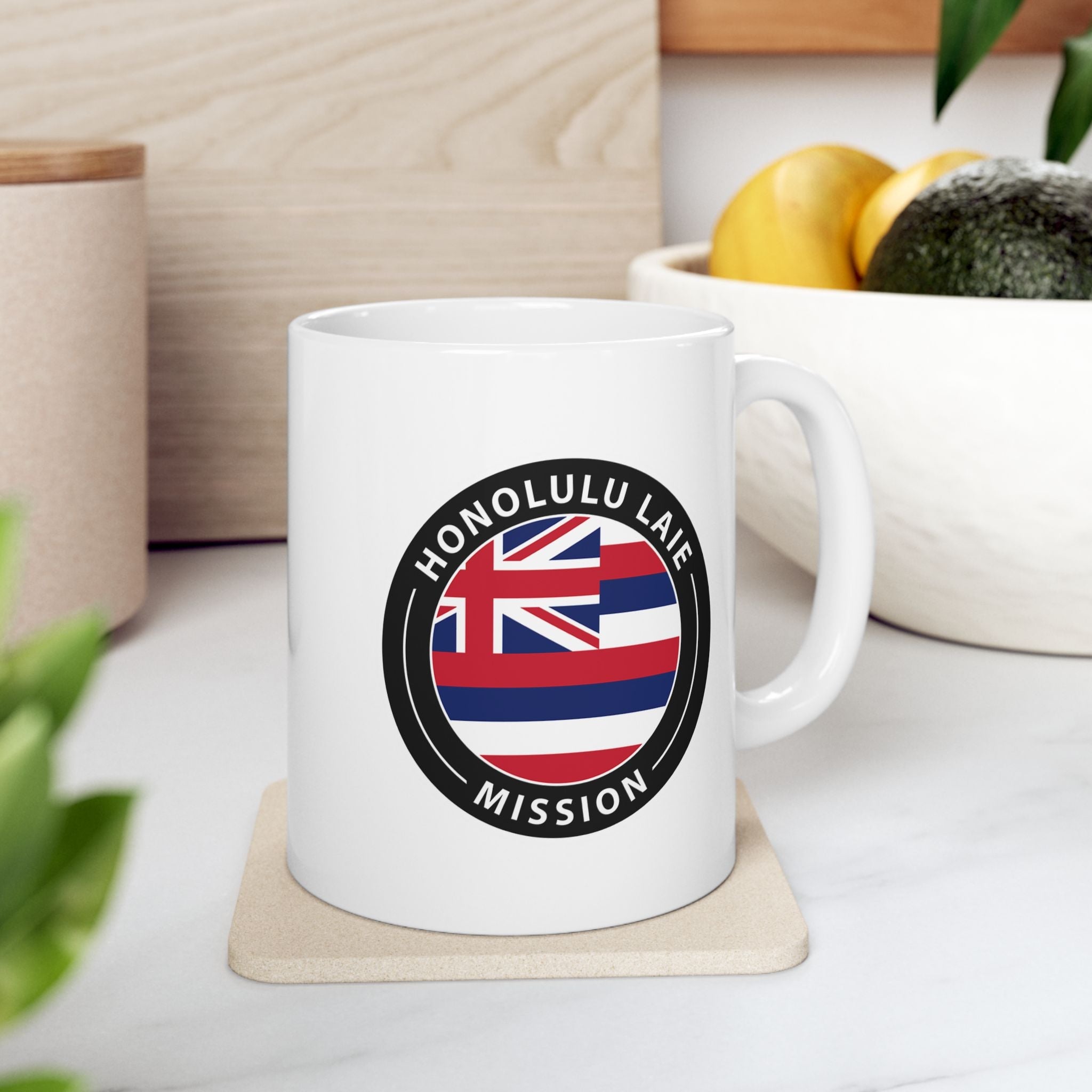 Hawaii Laie Mission State Flag Logo Ceramic Mug White Name - Latter-Day Saint LDS Missionary Gift - Book of Mormon