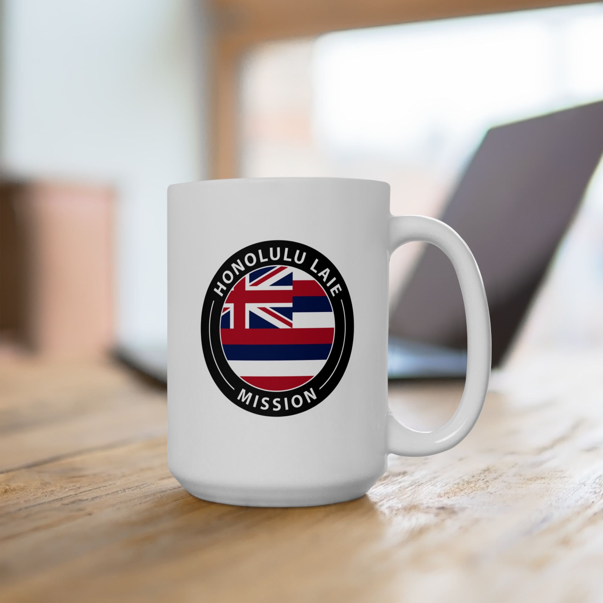 Hawaii Laie Mission State Flag Logo Ceramic Mug White Name - Latter-Day Saint LDS Missionary Gift - Book of Mormon