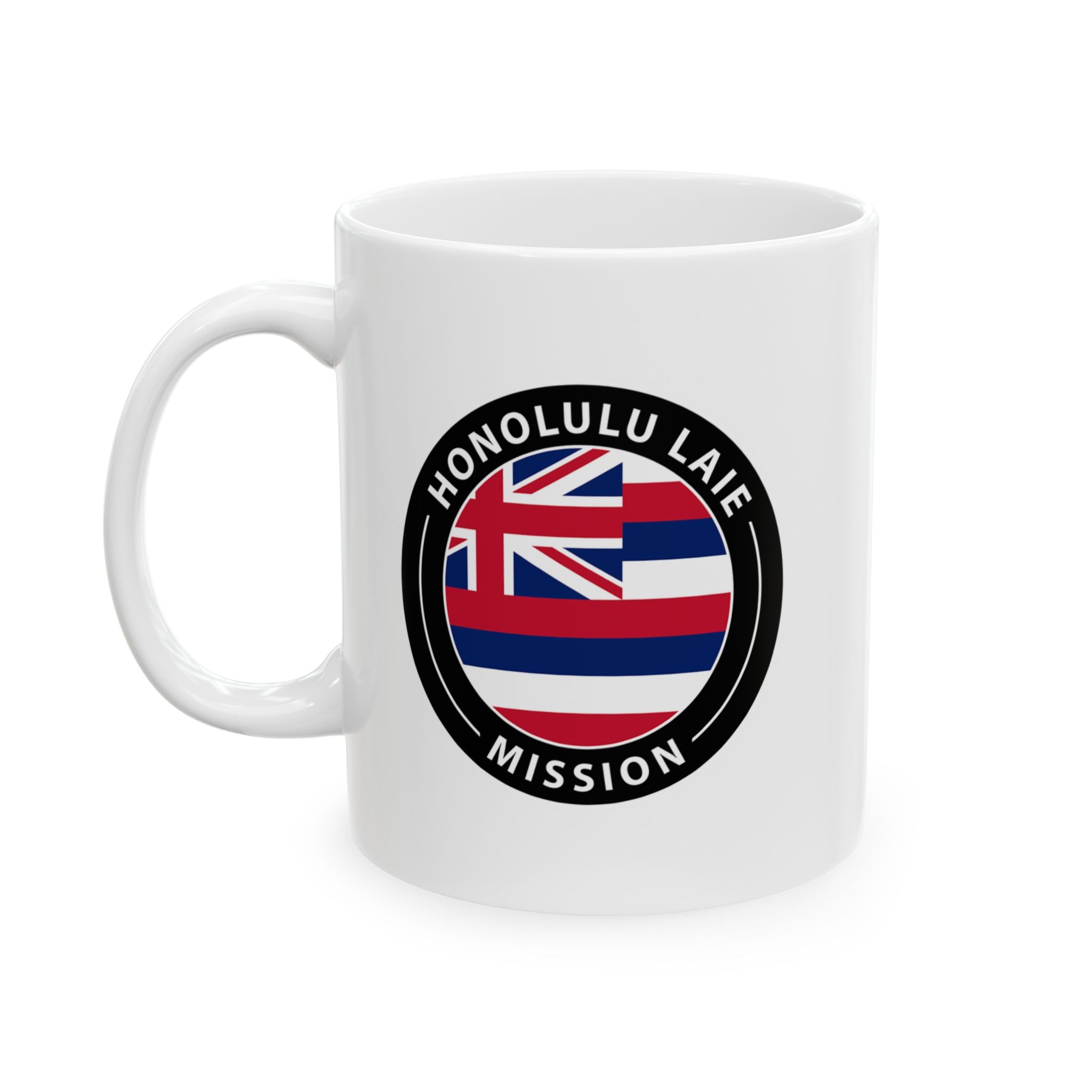 Hawaii Laie Mission State Flag Logo Ceramic Mug White Name - Latter-Day Saint LDS Missionary Gift - Book of Mormon
