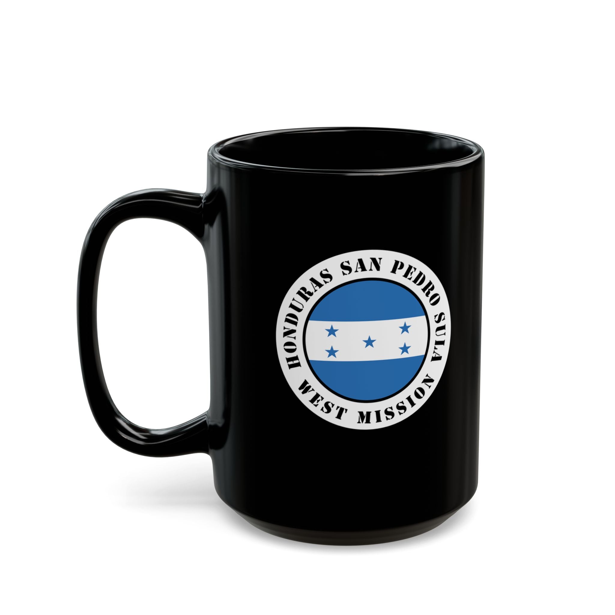 Honduras San Pedro Sula West Mission Circular Flag Black Ceramic Mug - Mission Wishlist - LDS Missionary Gift Store